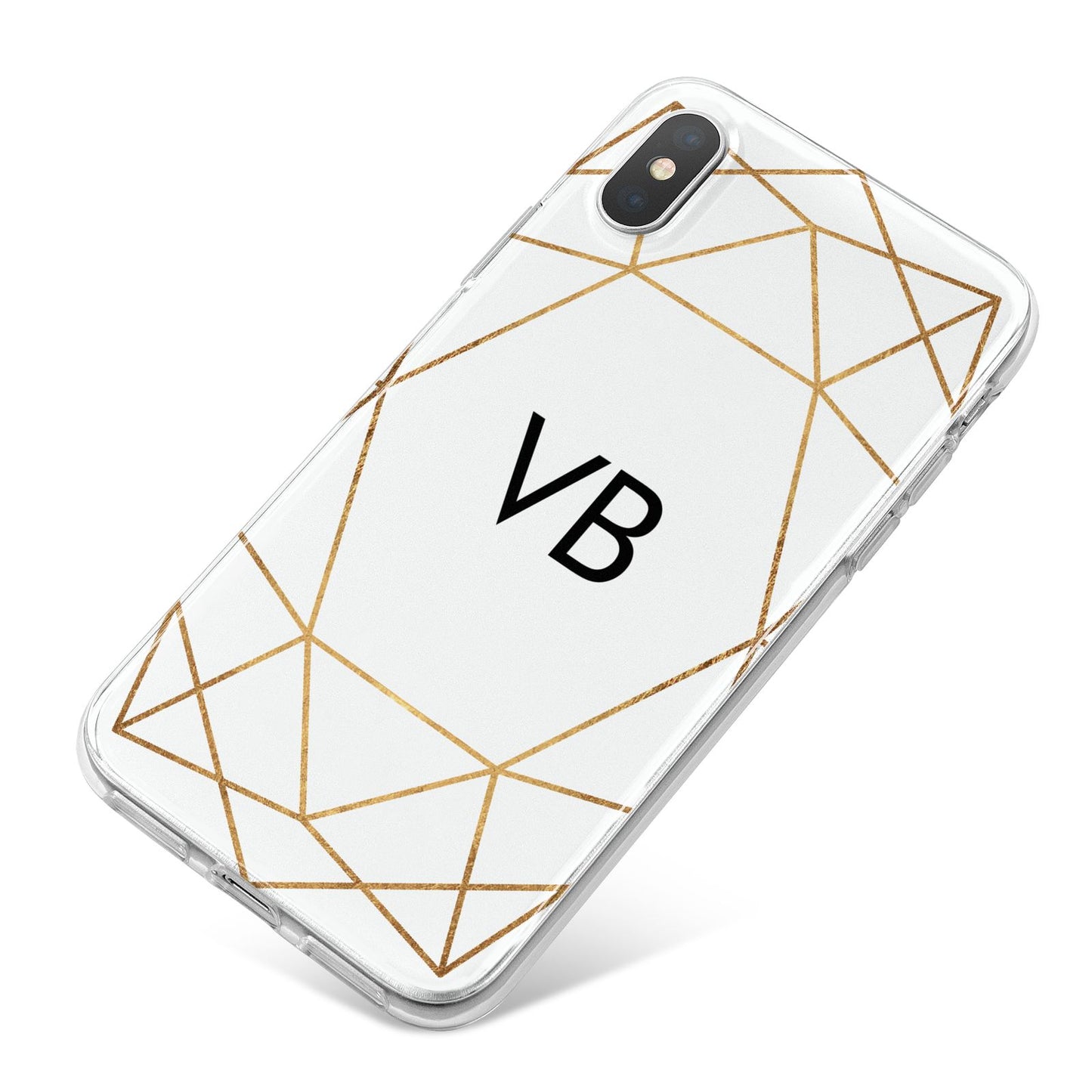 Personalised Initials White Gold Geometric iPhone X Bumper Case on Silver iPhone