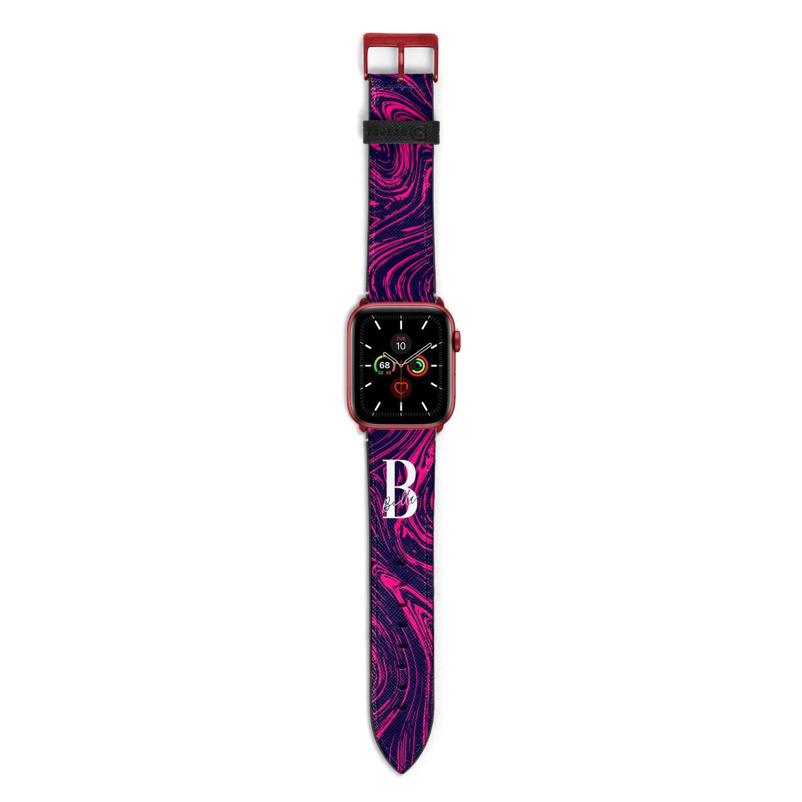 Personalised Ink Marble Apple Watch Strap with Red Hardware