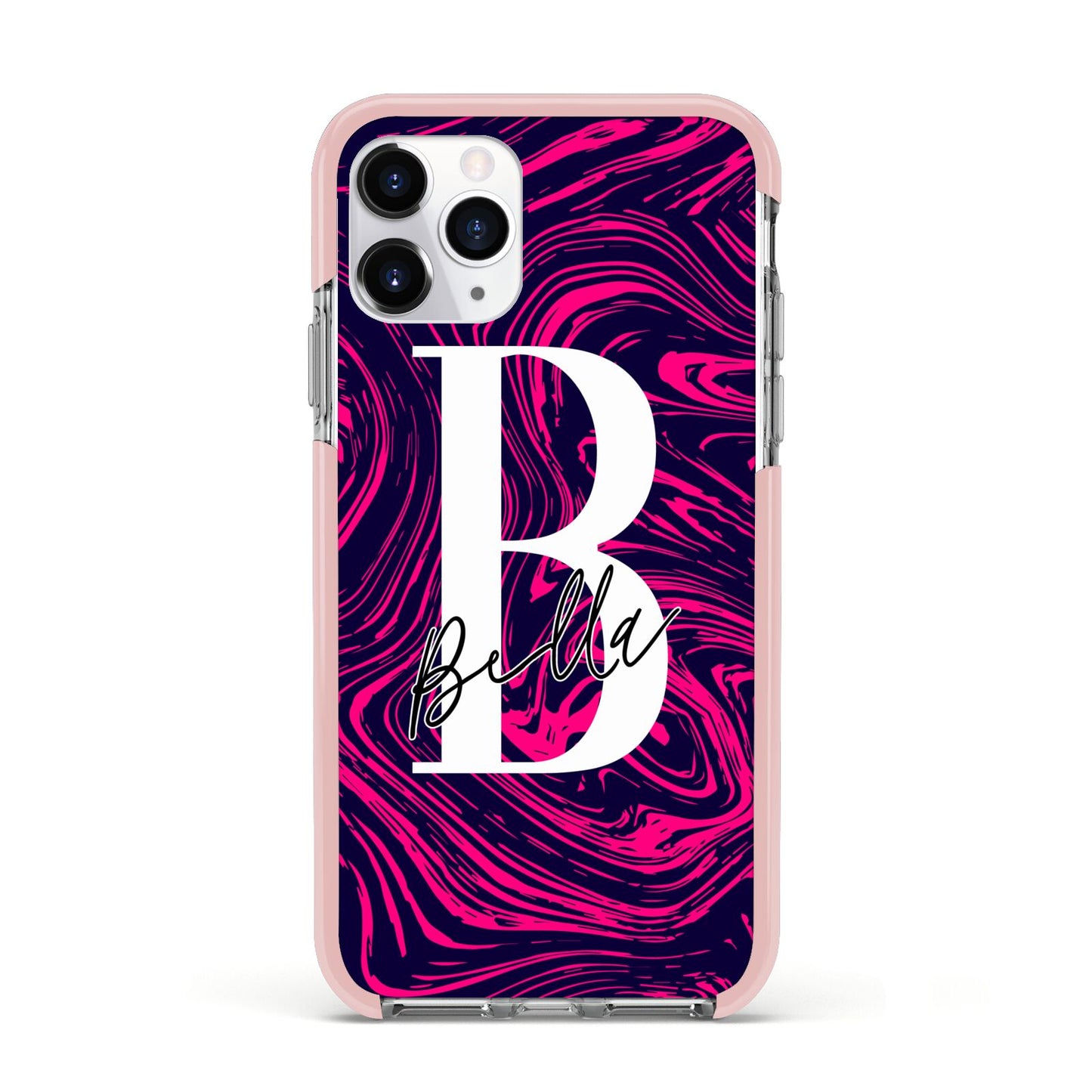 Personalised Ink Marble Apple iPhone 11 Pro in Silver with Pink Impact Case
