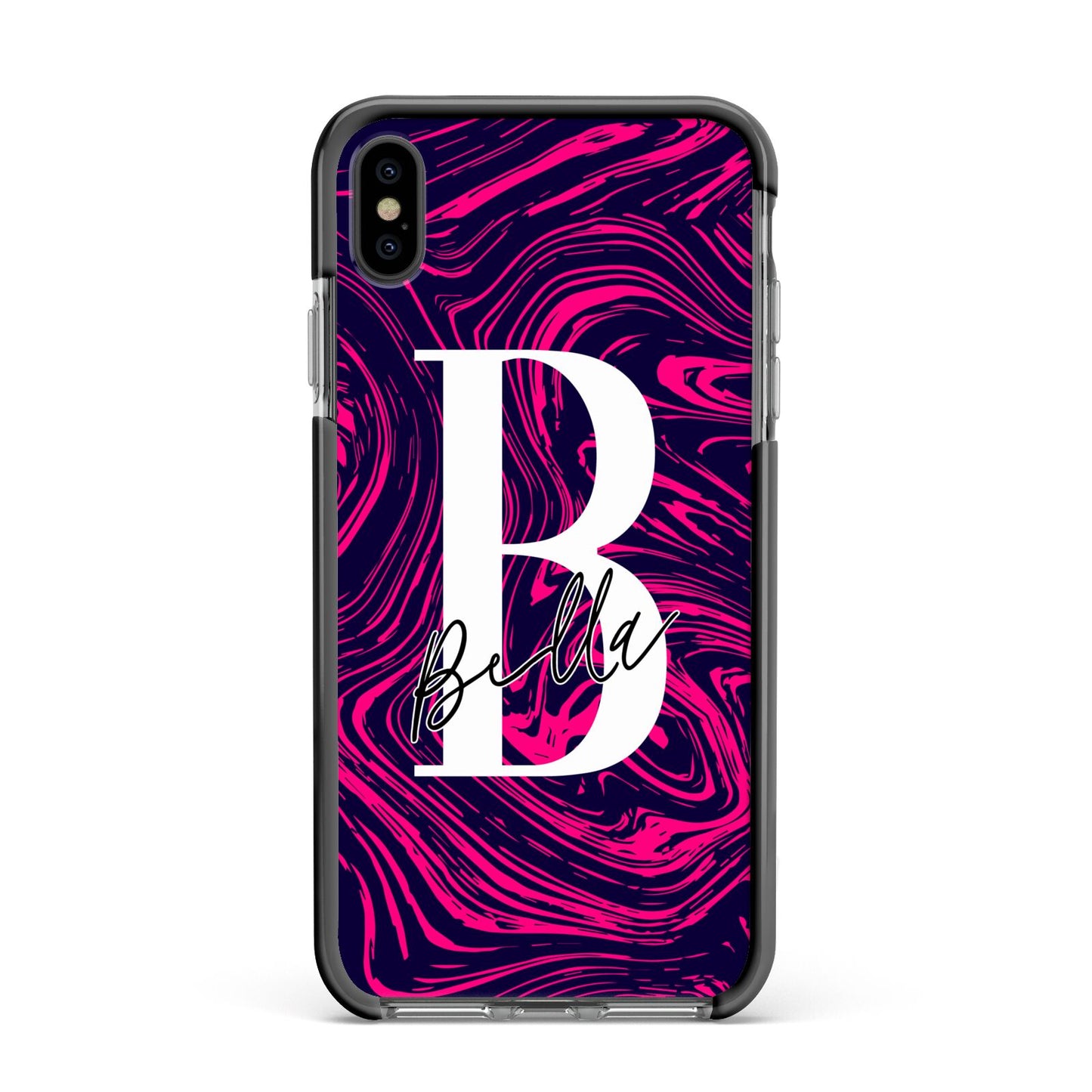 Personalised Ink Marble Apple iPhone Xs Max Impact Case Black Edge on Black Phone