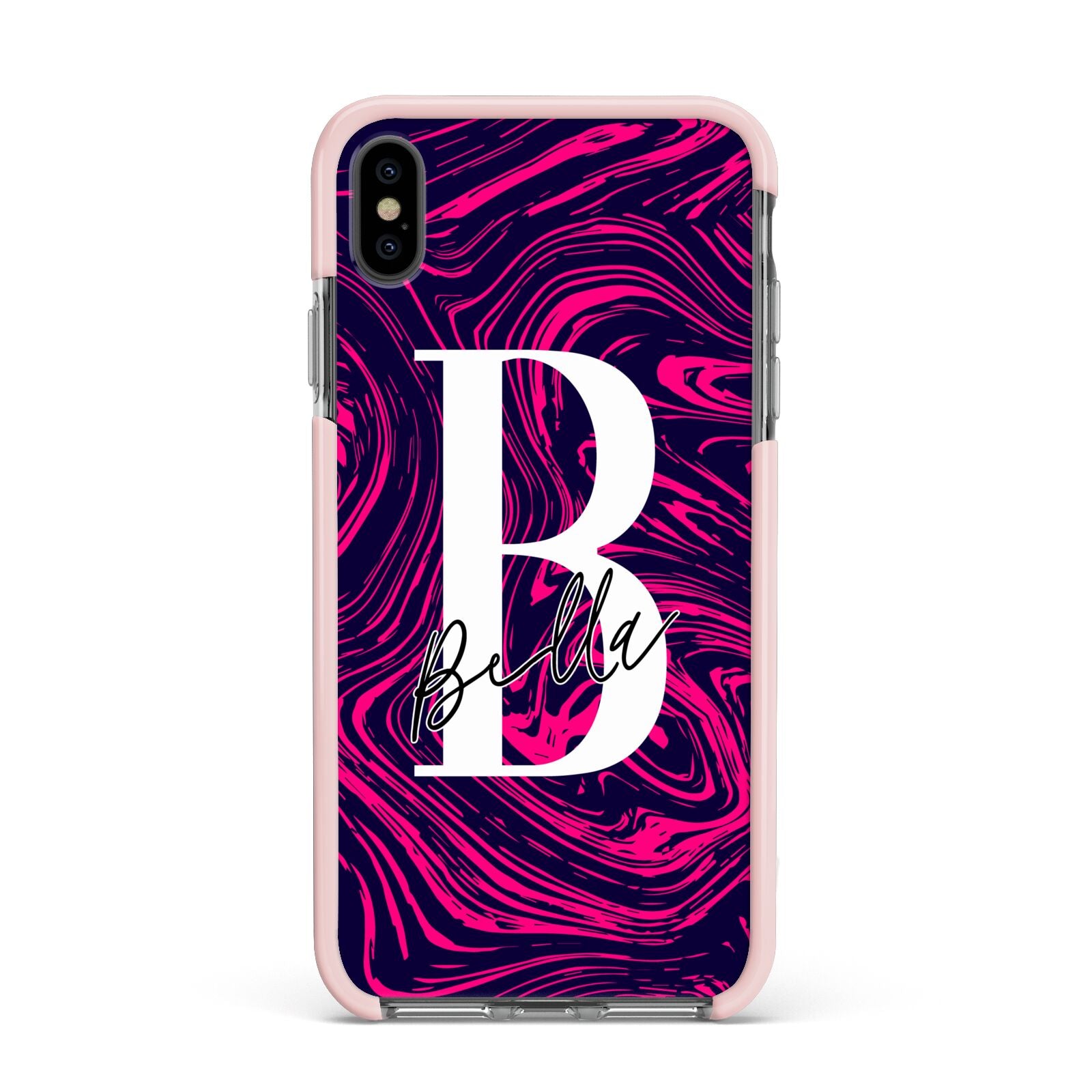 Personalised Ink Marble Apple iPhone Xs Max Impact Case Pink Edge on Black Phone
