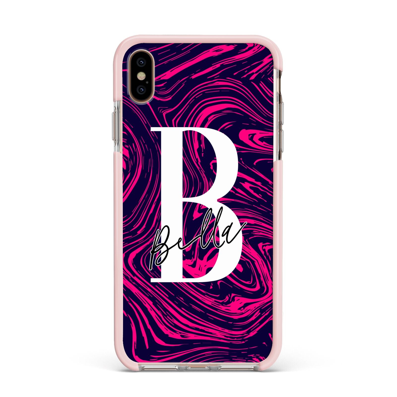 Personalised Ink Marble Apple iPhone Xs Max Impact Case Pink Edge on Gold Phone