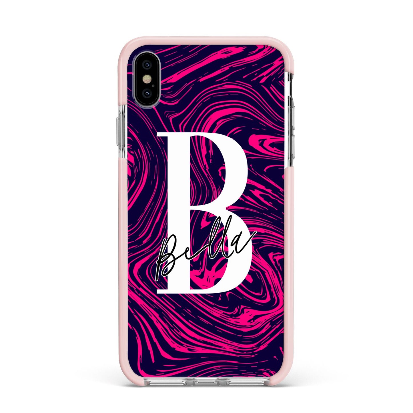 Personalised Ink Marble Apple iPhone Xs Max Impact Case Pink Edge on Silver Phone