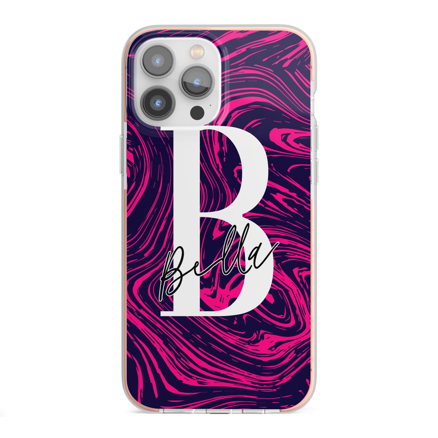 Personalised Ink Marble iPhone 13 Pro Max TPU Impact Case with Pink Edges
