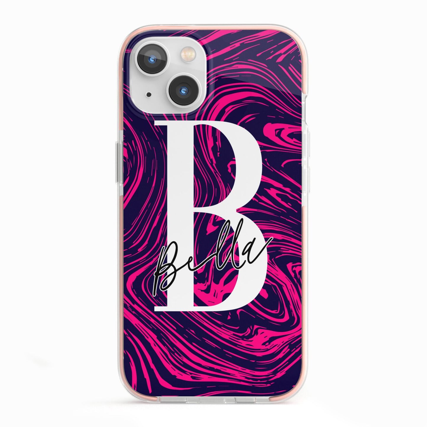 Personalised Ink Marble iPhone 13 TPU Impact Case with Pink Edges