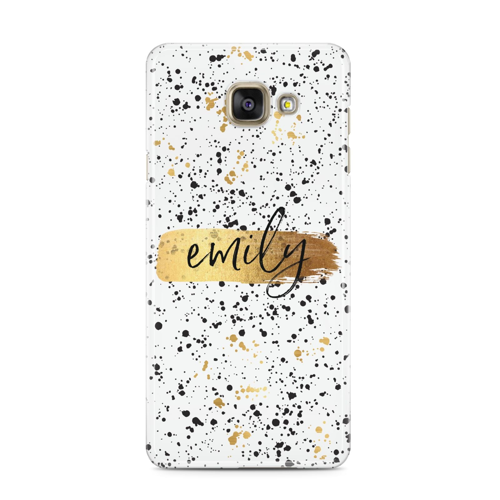 Personalised Ink Splatter Gold Samsung Galaxy A3 2016 Case on gold phone