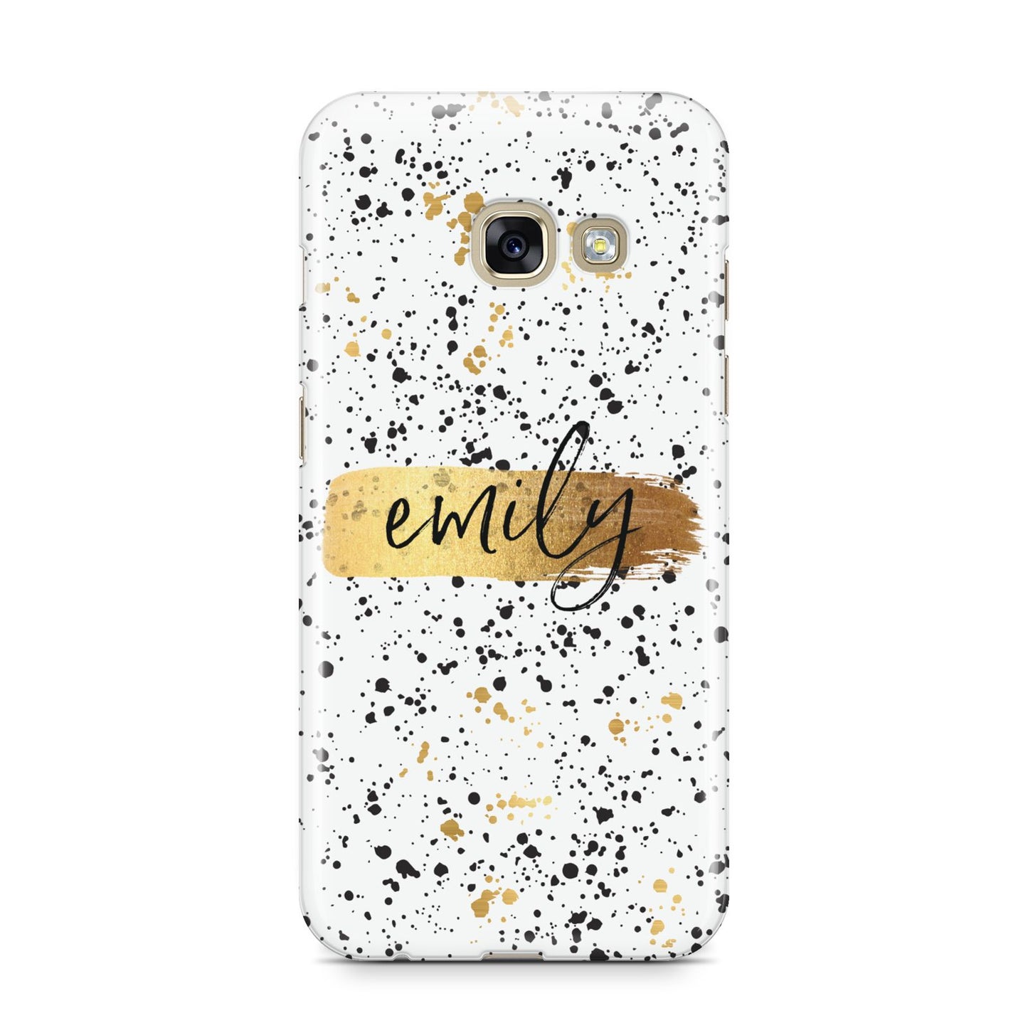 Personalised Ink Splatter Gold Samsung Galaxy A3 2017 Case on gold phone