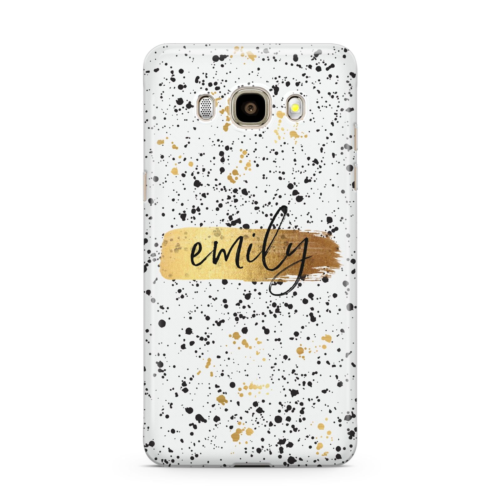 Personalised Ink Splatter Gold Samsung Galaxy J7 2016 Case on gold phone