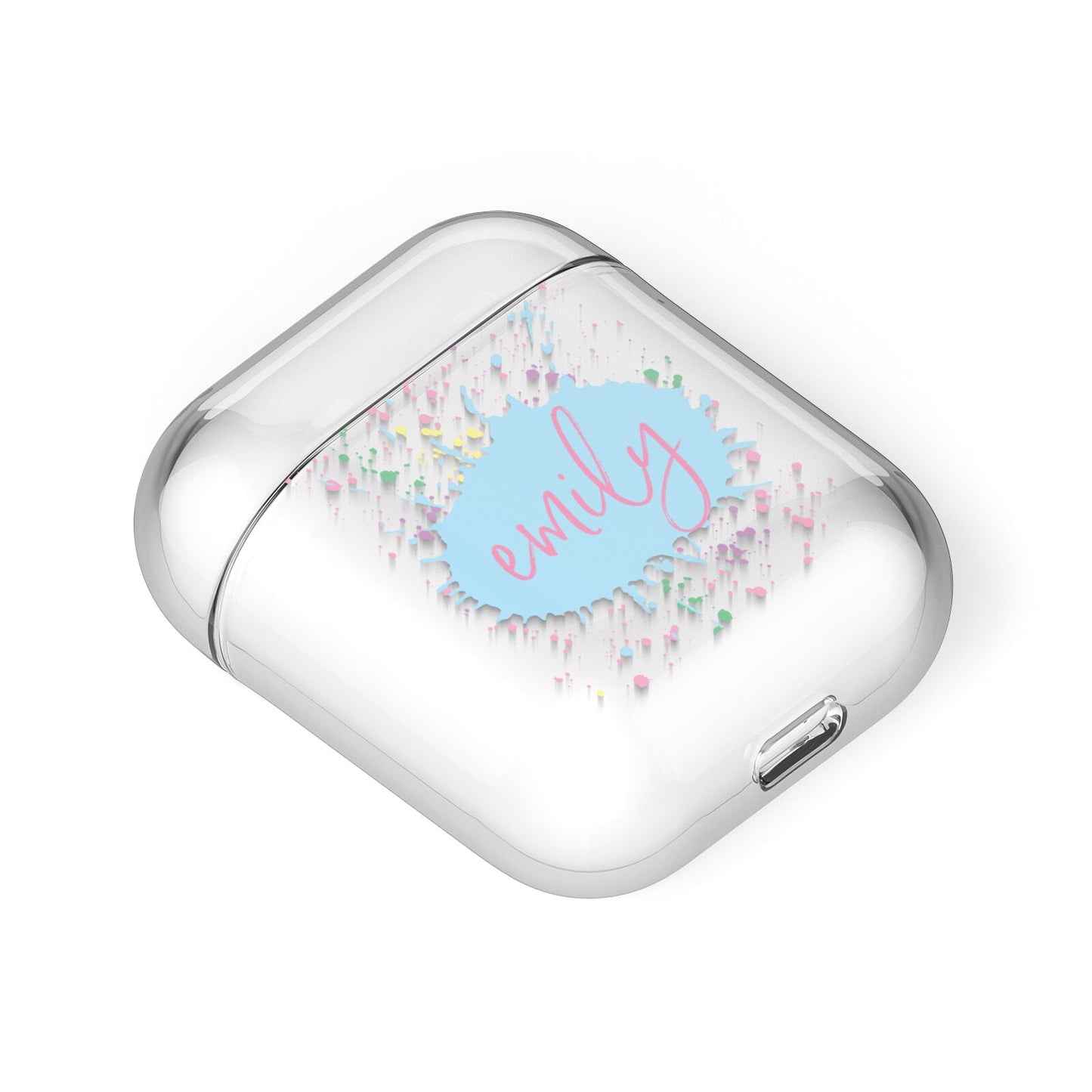 Personalised Ink Splatter Mulitcoloured AirPods Case Laid Flat