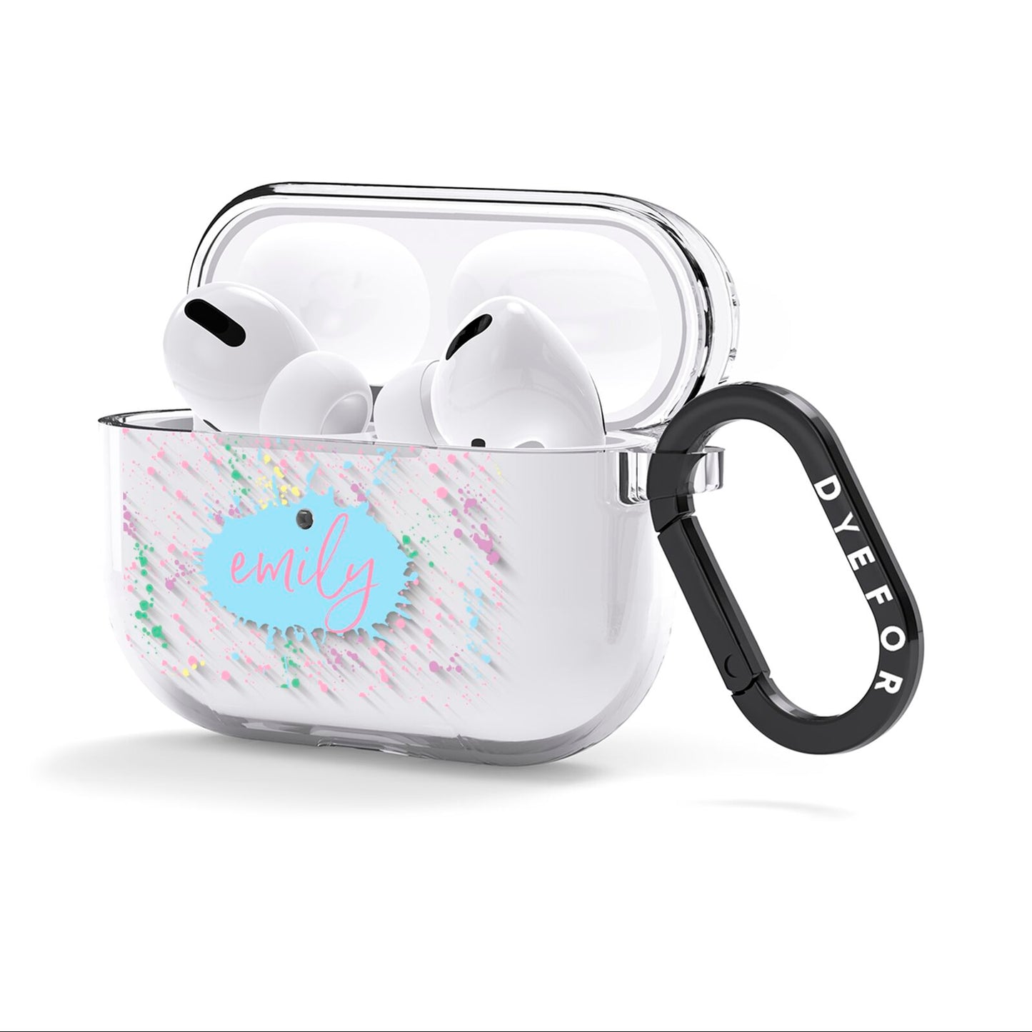 Personalised Ink Splatter Mulitcoloured AirPods Clear Case 3rd Gen Side Image