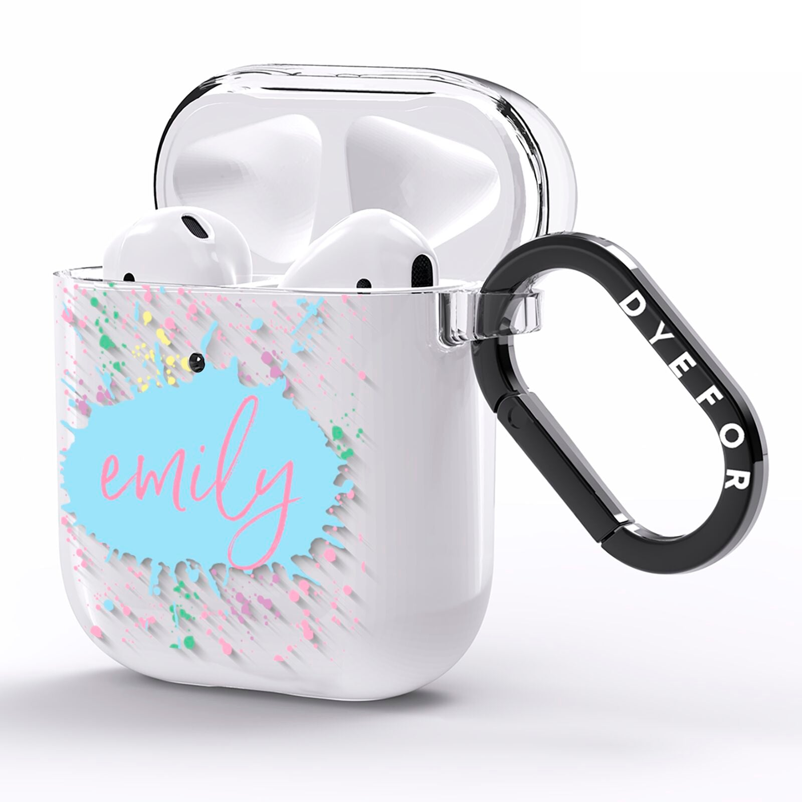 Personalised Ink Splatter Mulitcoloured AirPods Clear Case Side Image