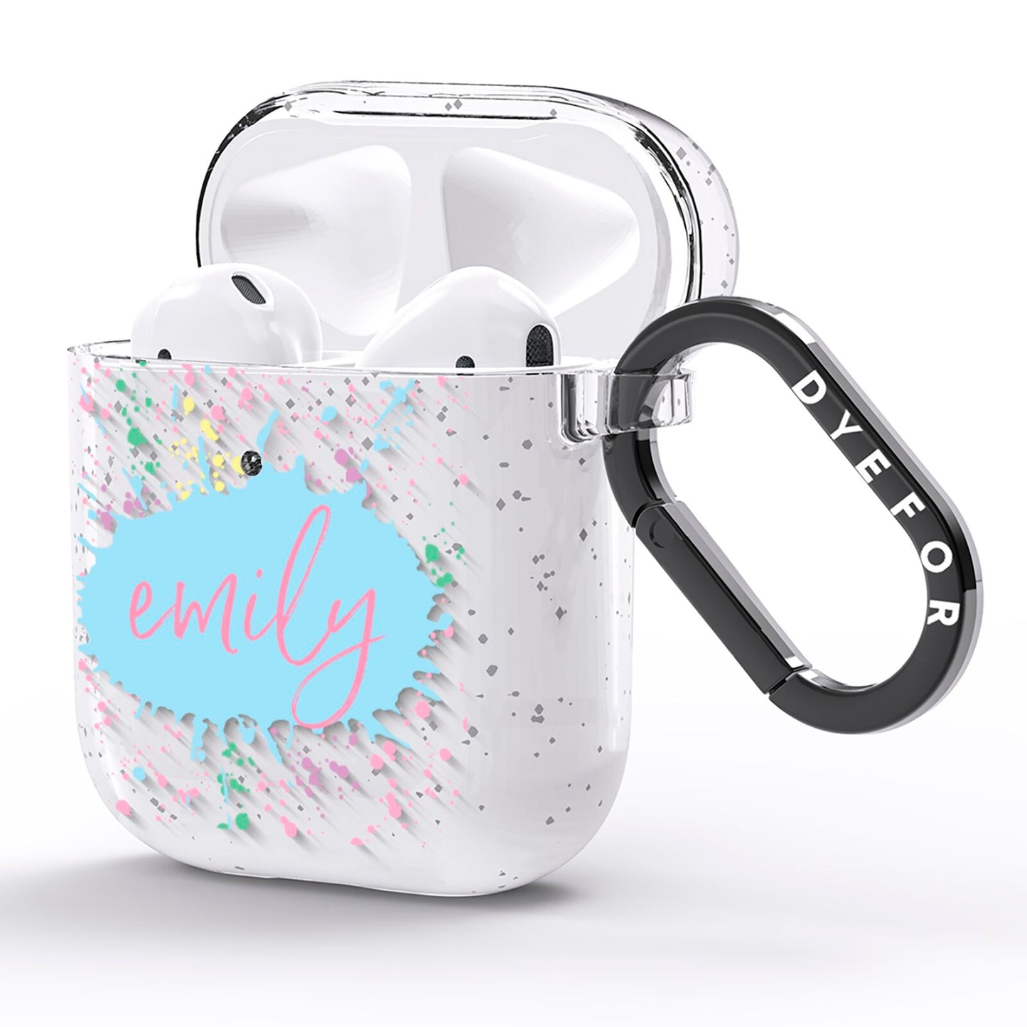 Personalised Ink Splatter Mulitcoloured AirPods Glitter Case Side Image