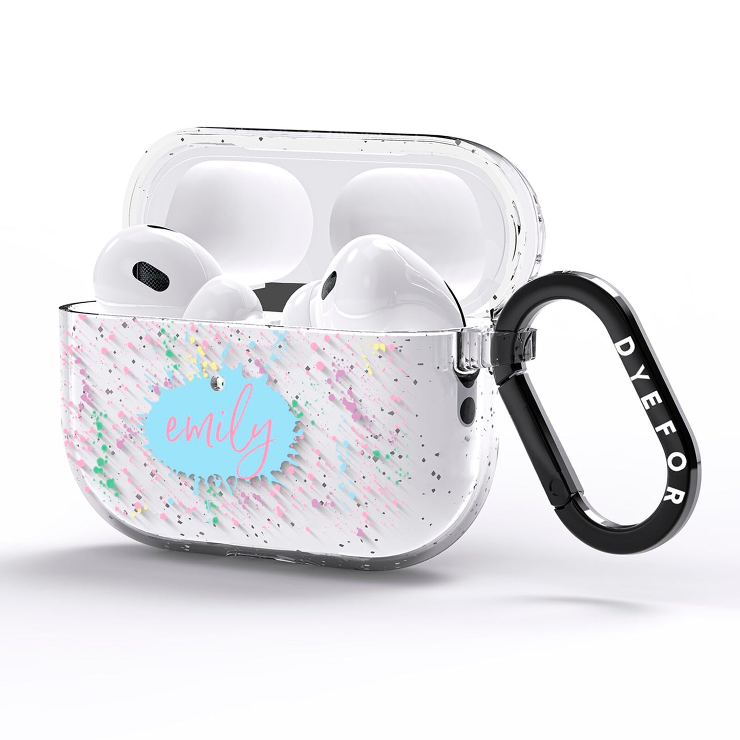 Personalised Ink Splatter Mulitcoloured AirPods Pro Glitter Case Side Image