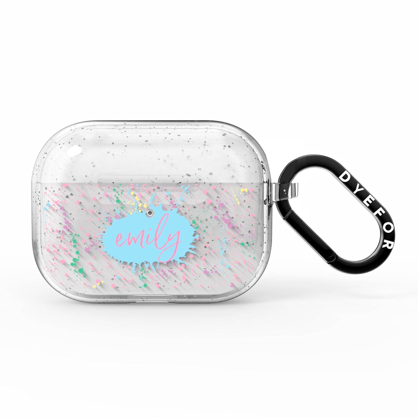 Personalised Ink Splatter Mulitcoloured AirPods Pro Glitter Case