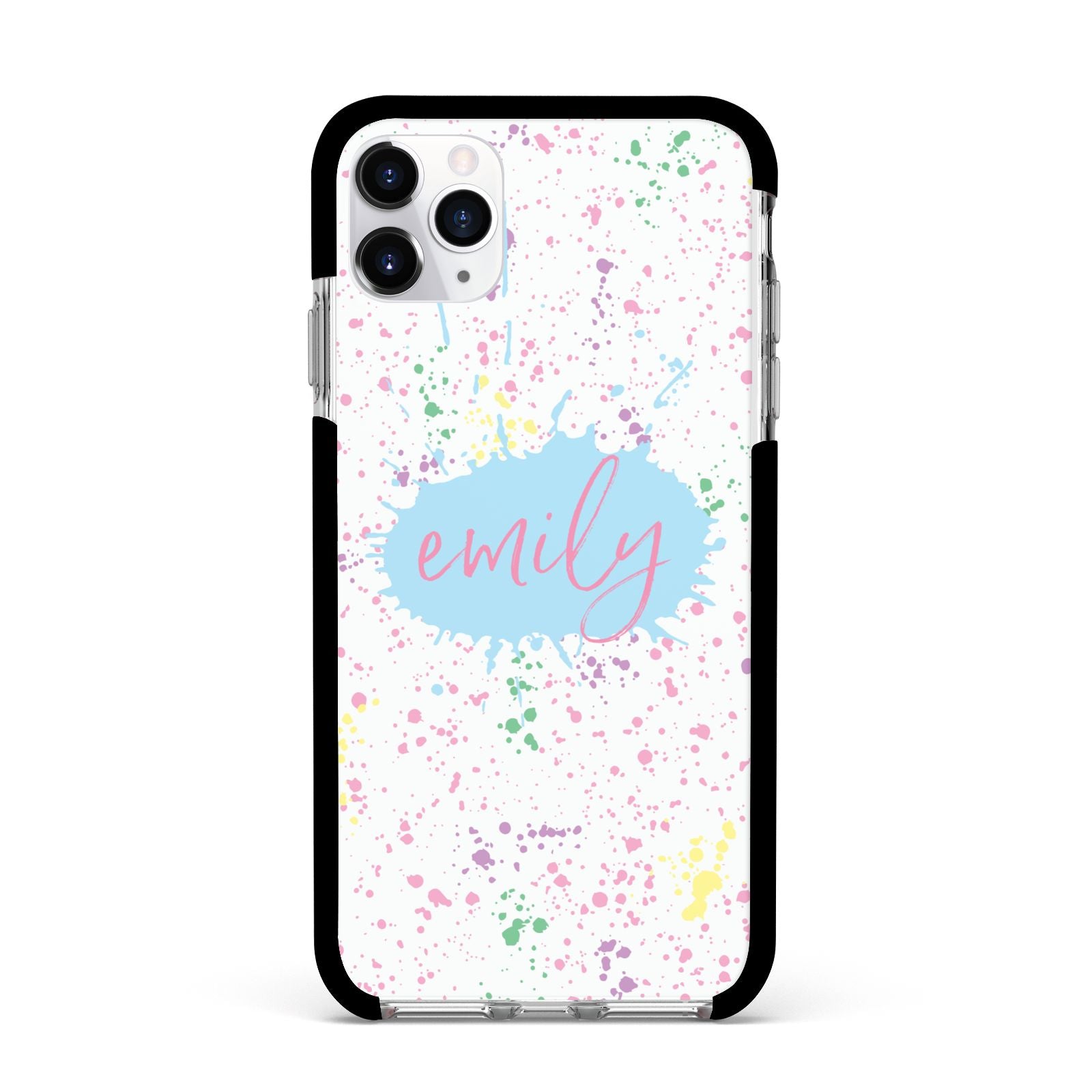 Personalised Ink Splatter Mulitcoloured Apple iPhone 11 Pro Max in Silver with Black Impact Case