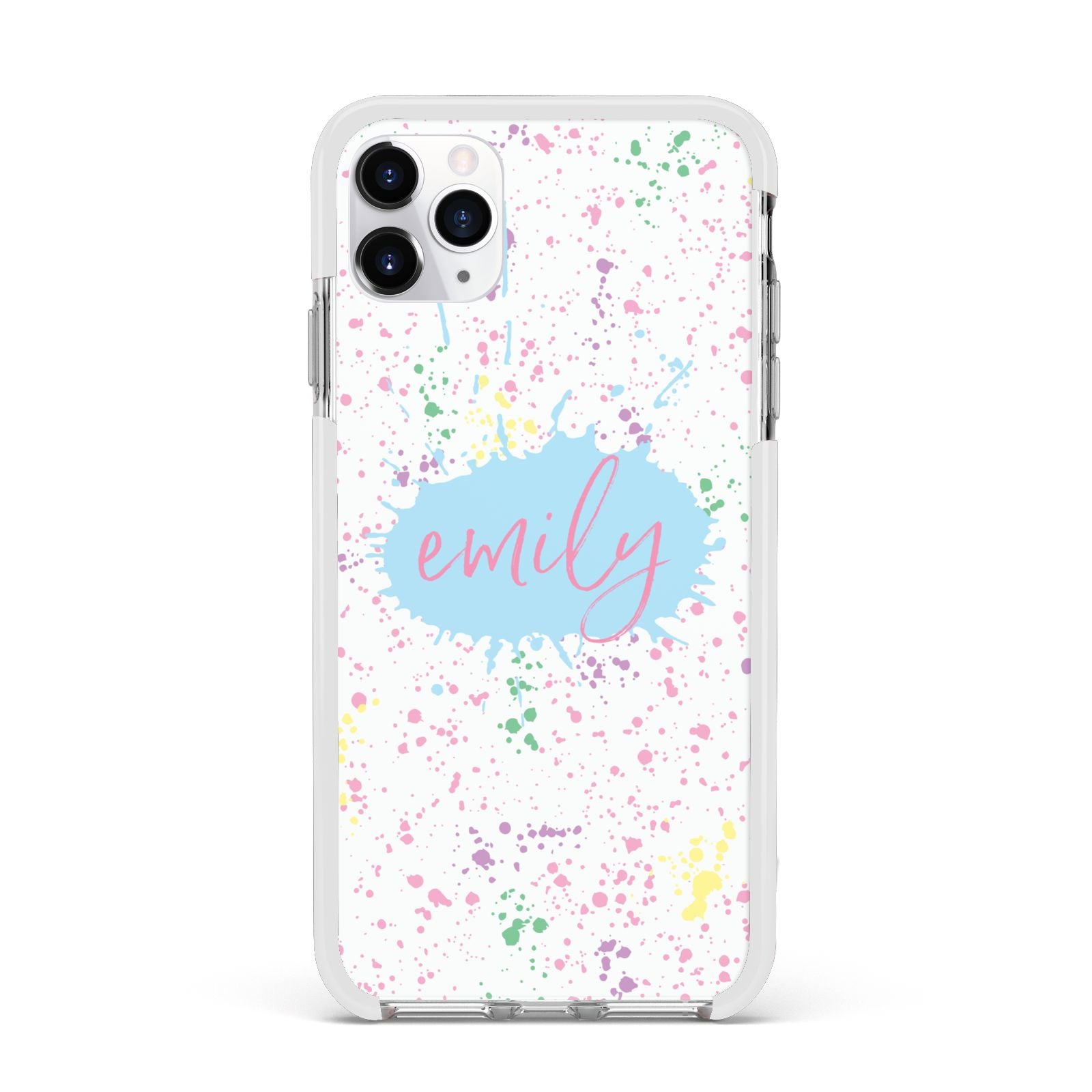 Personalised Ink Splatter Mulitcoloured Apple iPhone 11 Pro Max in Silver with White Impact Case