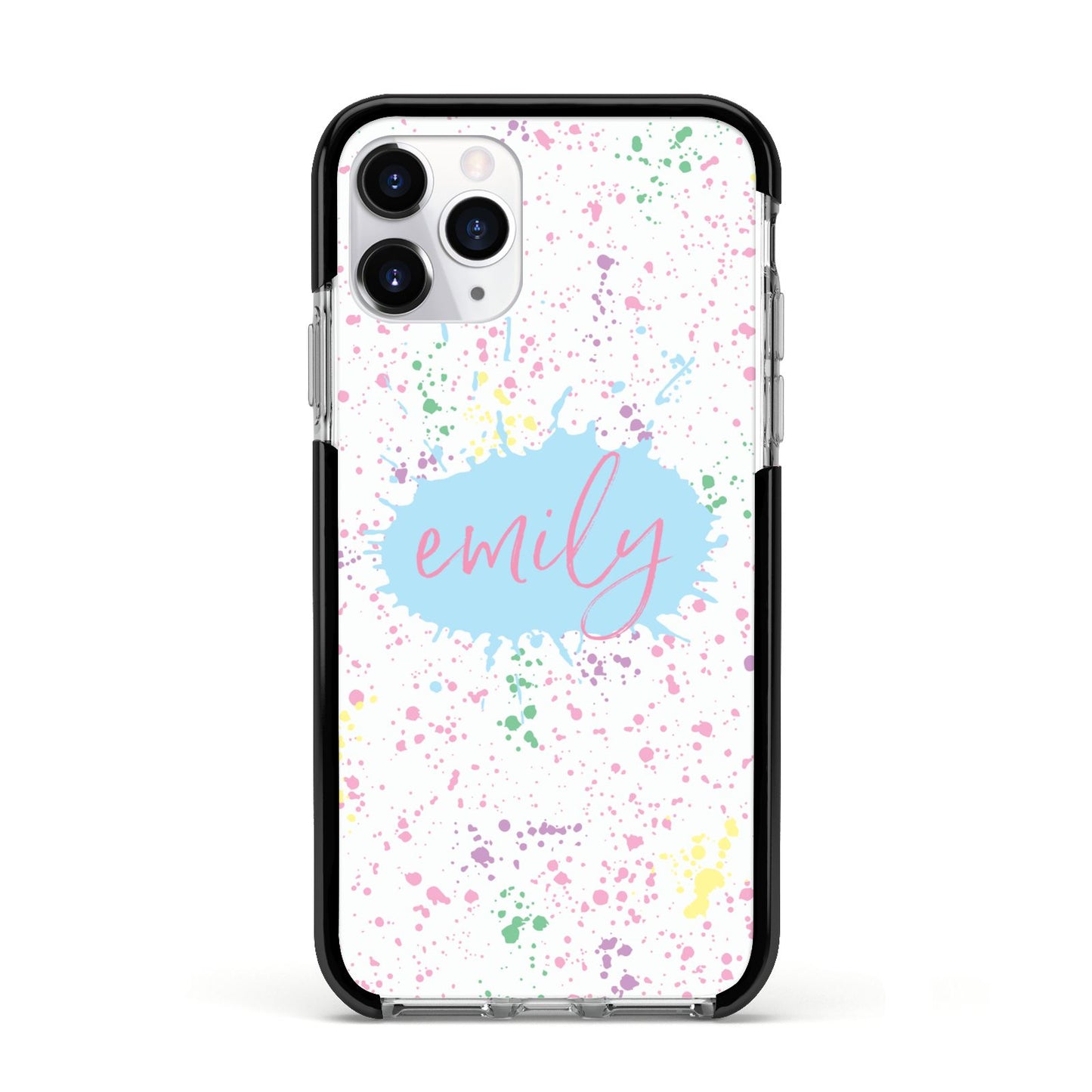 Personalised Ink Splatter Mulitcoloured Apple iPhone 11 Pro in Silver with Black Impact Case