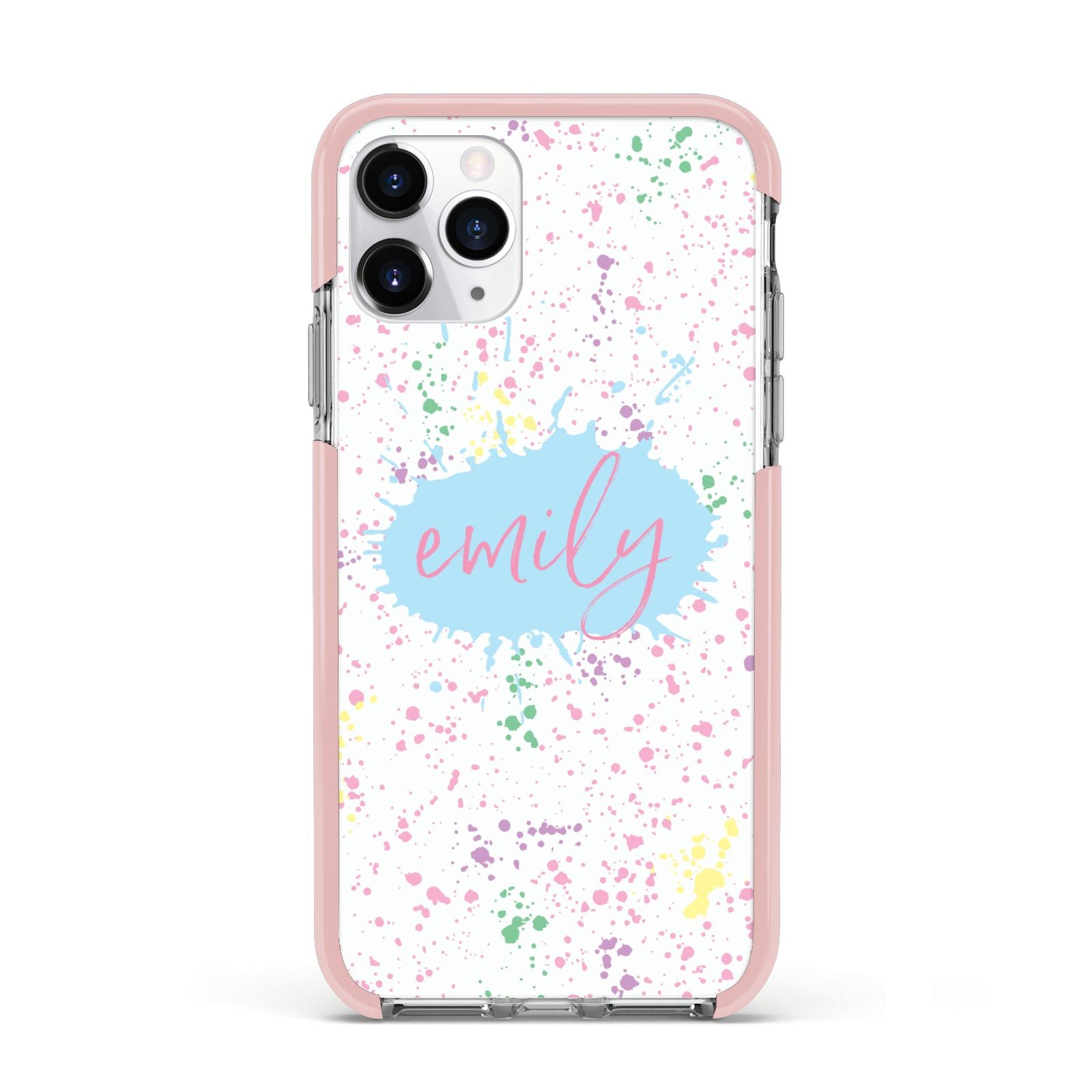 Personalised Ink Splatter Mulitcoloured Apple iPhone 11 Pro in Silver with Pink Impact Case