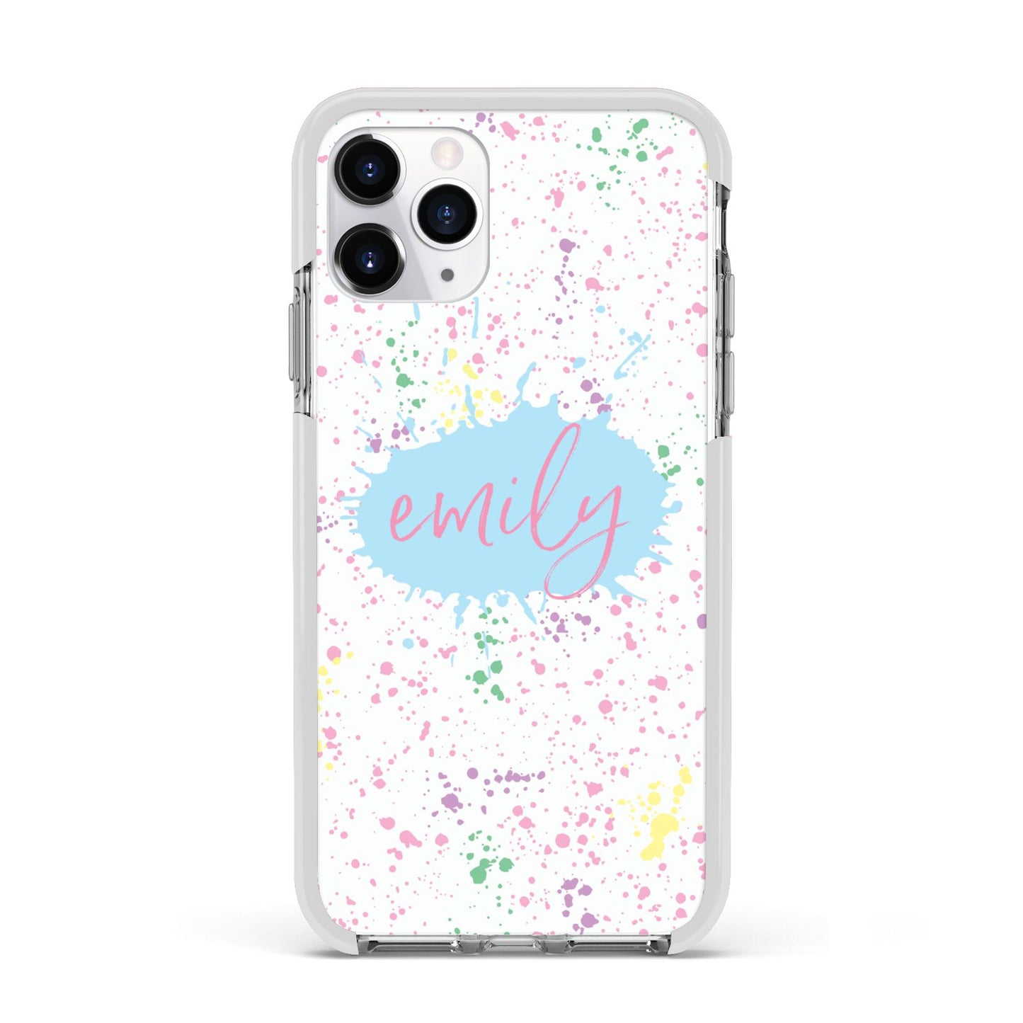 Personalised Ink Splatter Mulitcoloured Apple iPhone 11 Pro in Silver with White Impact Case