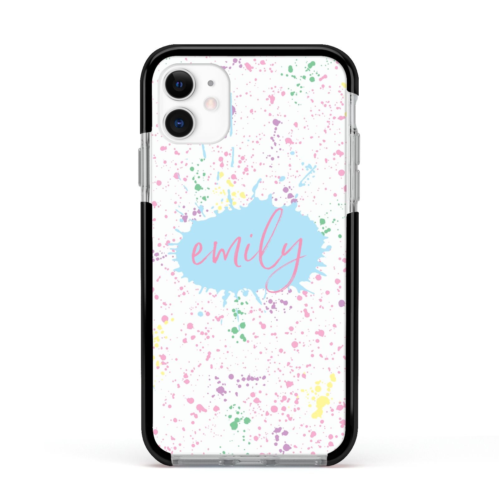 Personalised Ink Splatter Mulitcoloured Apple iPhone 11 in White with Black Impact Case