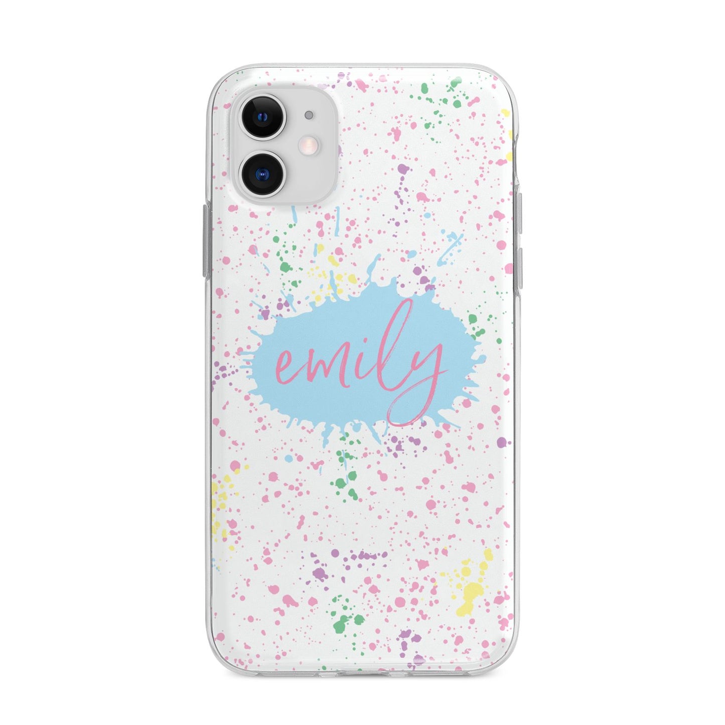 Personalised Ink Splatter Mulitcoloured Apple iPhone 11 in White with Bumper Case