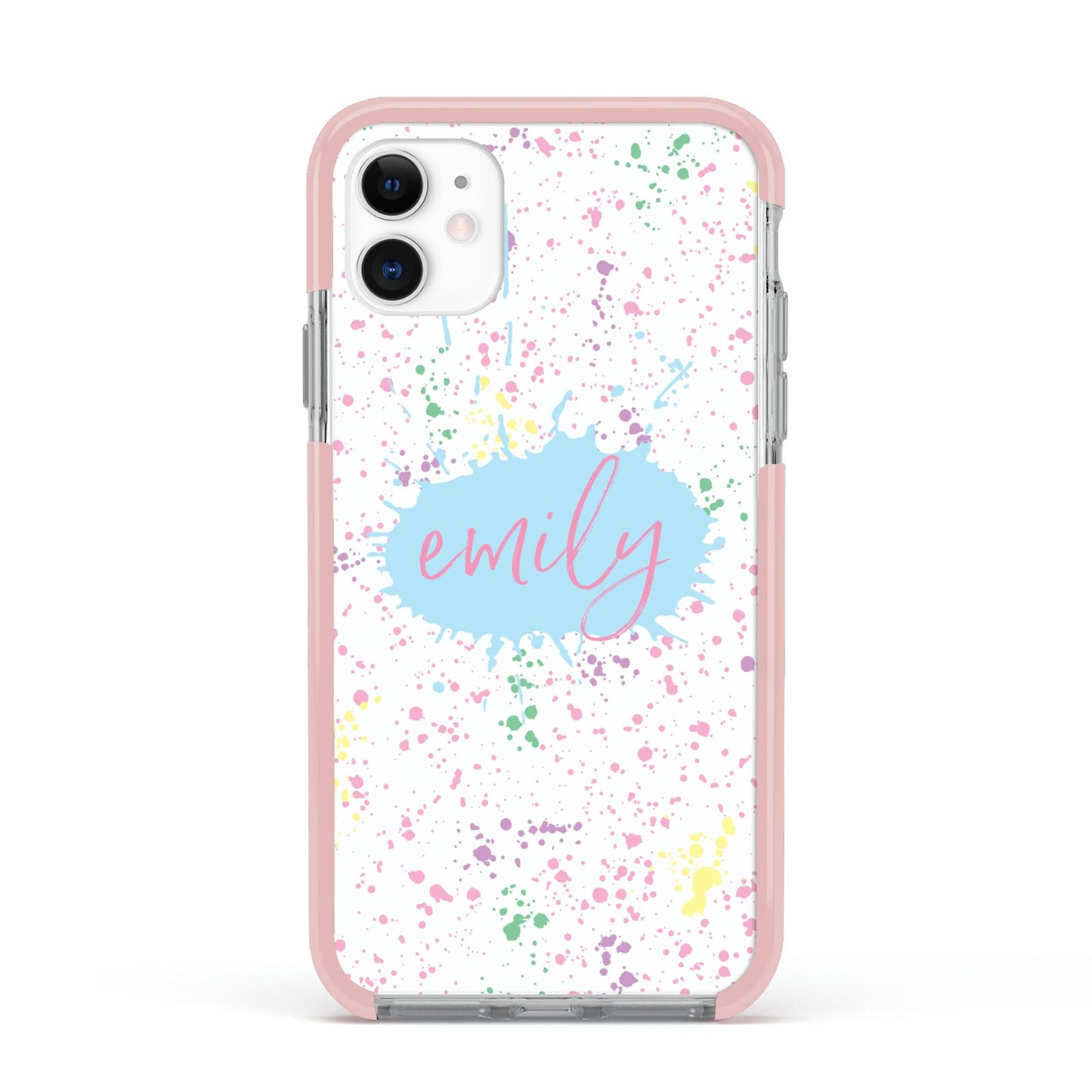 Personalised Ink Splatter Mulitcoloured Apple iPhone 11 in White with Pink Impact Case