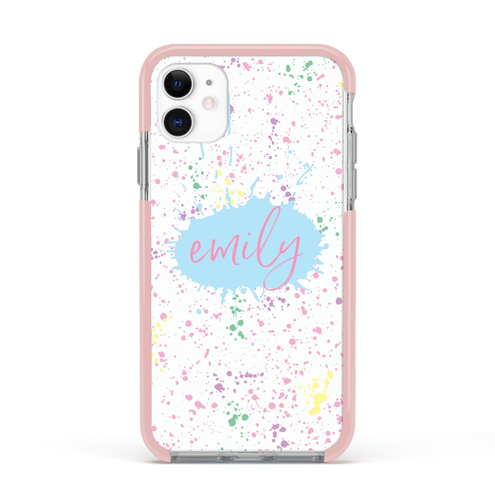 Personalised Ink Splatter Mulitcoloured Apple iPhone 11 in White with Pink Impact Case