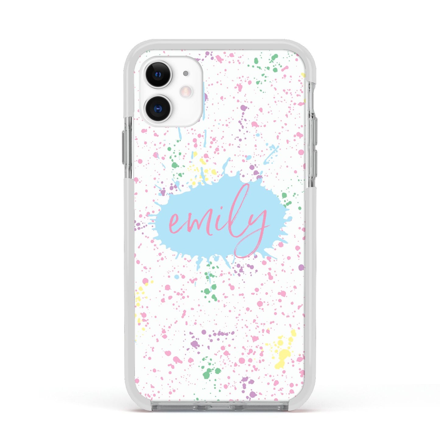 Personalised Ink Splatter Mulitcoloured Apple iPhone 11 in White with White Impact Case