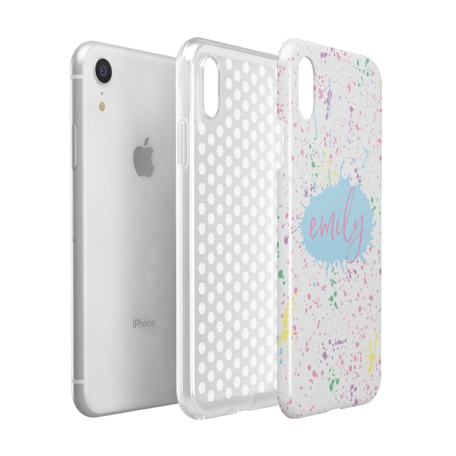 Personalised Ink Splatter Mulitcoloured Apple iPhone XR White 3D Tough Case Expanded view