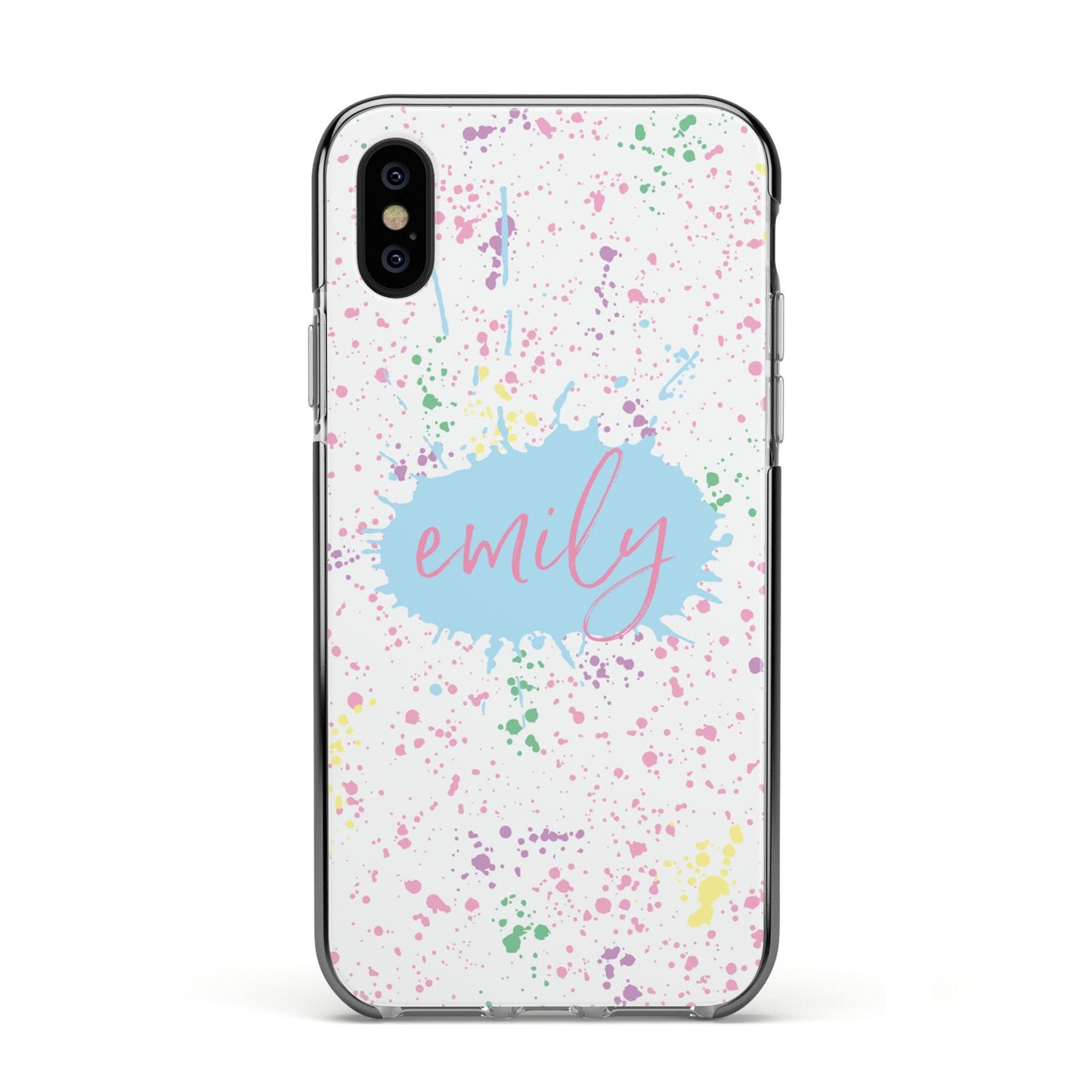 Personalised Ink Splatter Mulitcoloured Apple iPhone Xs Impact Case Black Edge on Black Phone