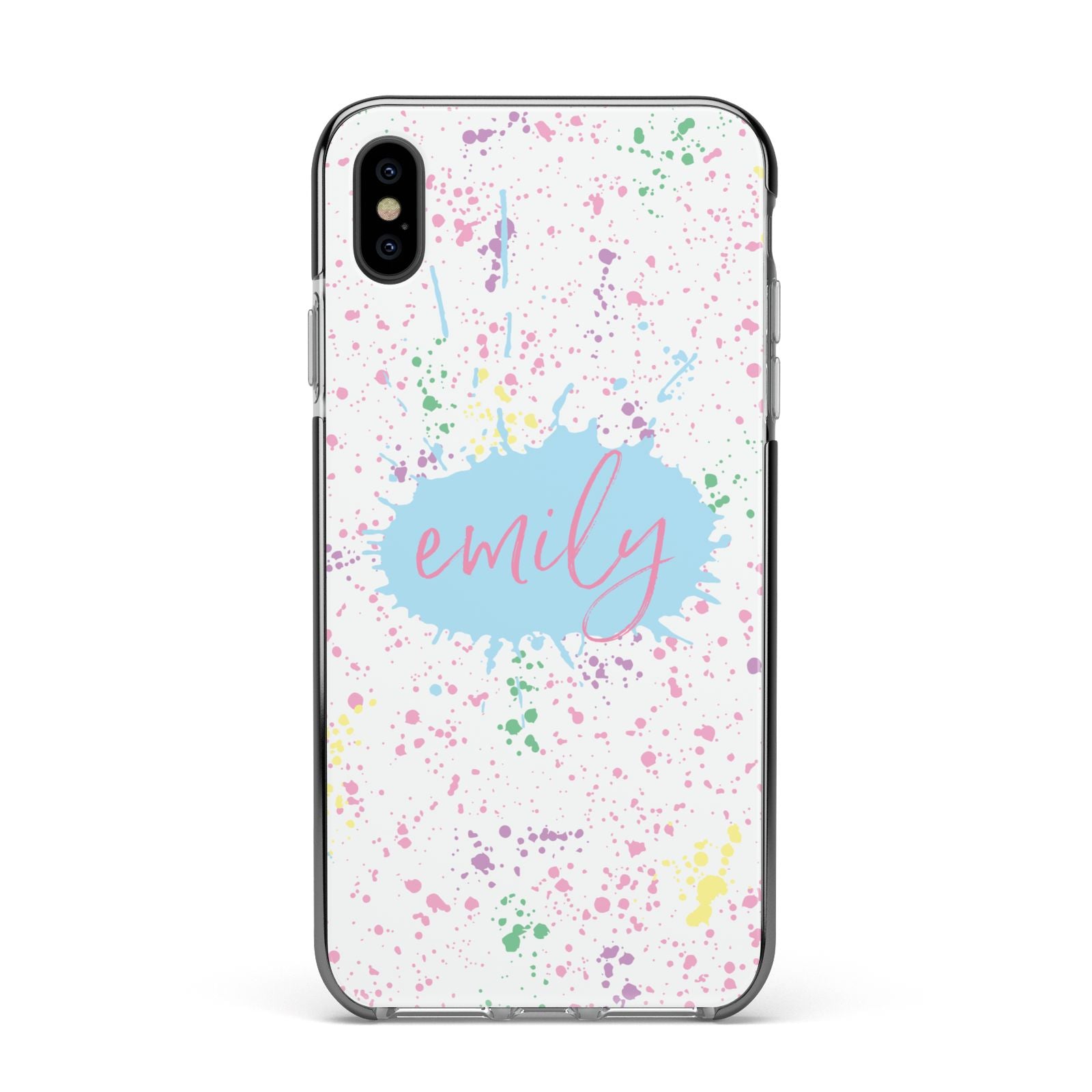 Personalised Ink Splatter Mulitcoloured Apple iPhone Xs Max Impact Case Black Edge on Black Phone