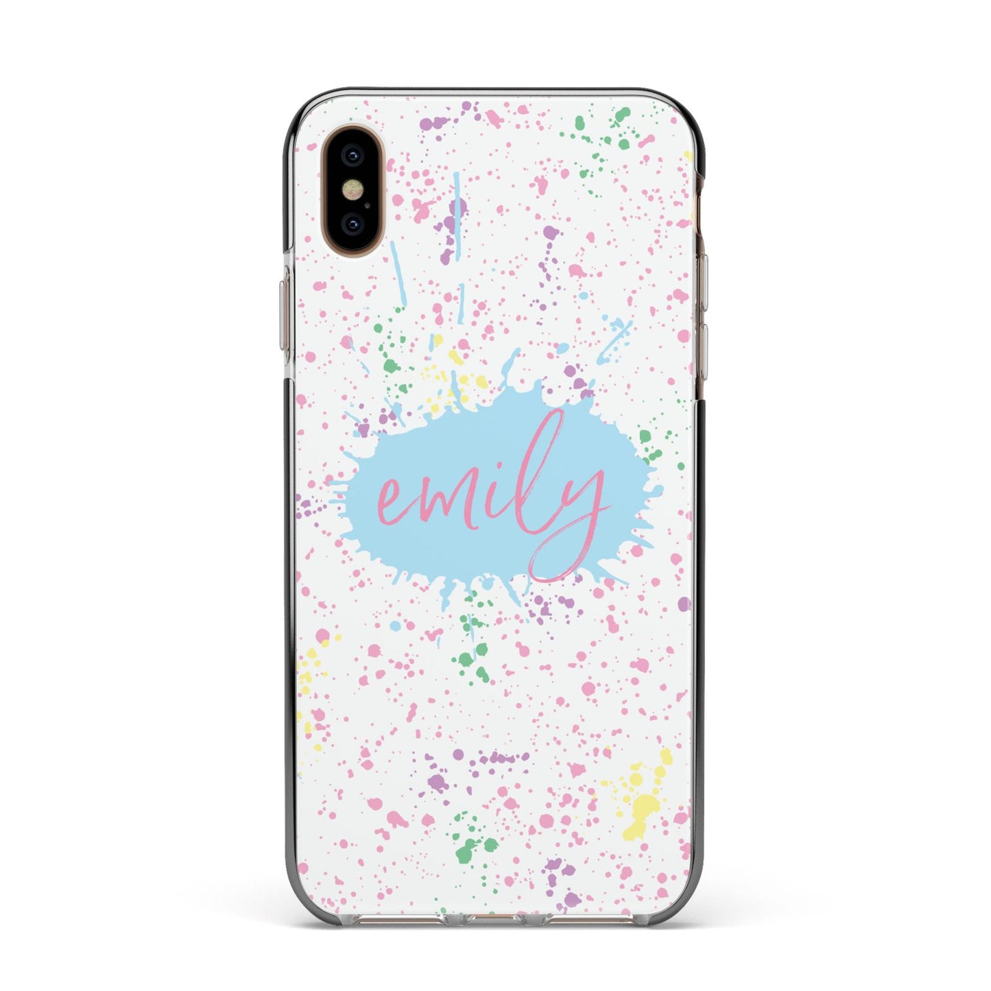 Personalised Ink Splatter Mulitcoloured Apple iPhone Xs Max Impact Case Black Edge on Gold Phone