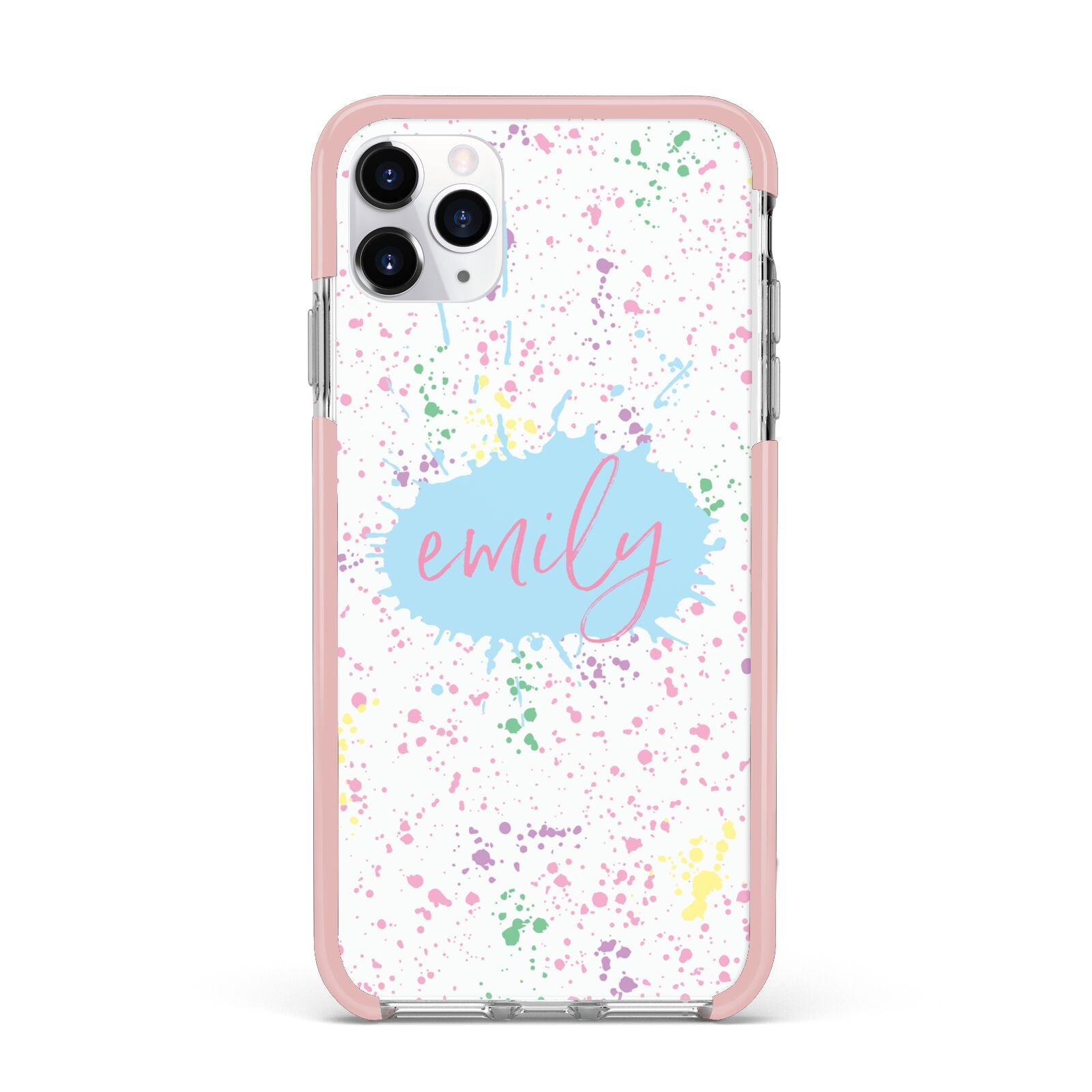 Personalised Ink Splatter Mulitcoloured iPhone 11 Pro Max Impact Pink Edge Case