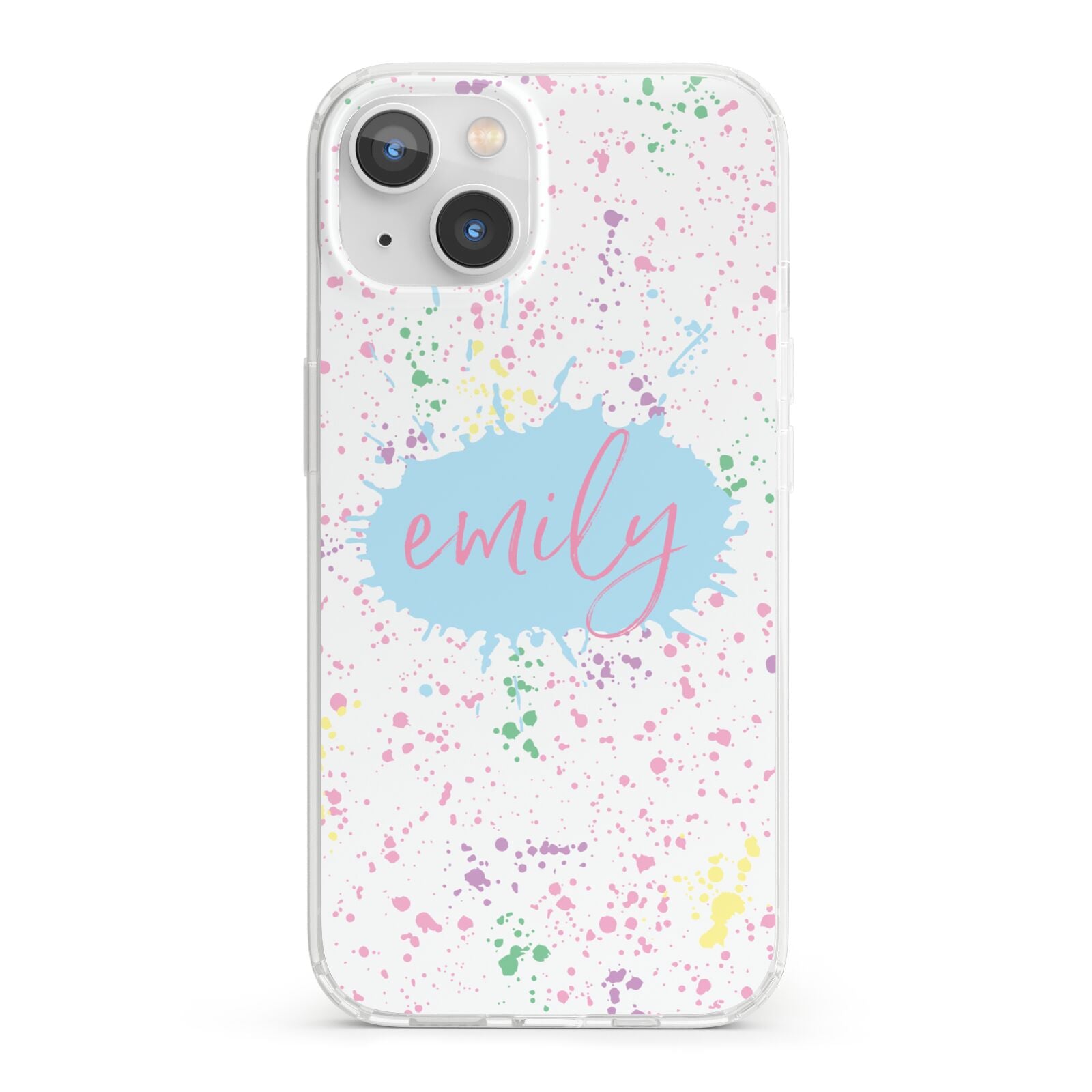 Personalised Ink Splatter Mulitcoloured iPhone 13 Clear Bumper Case