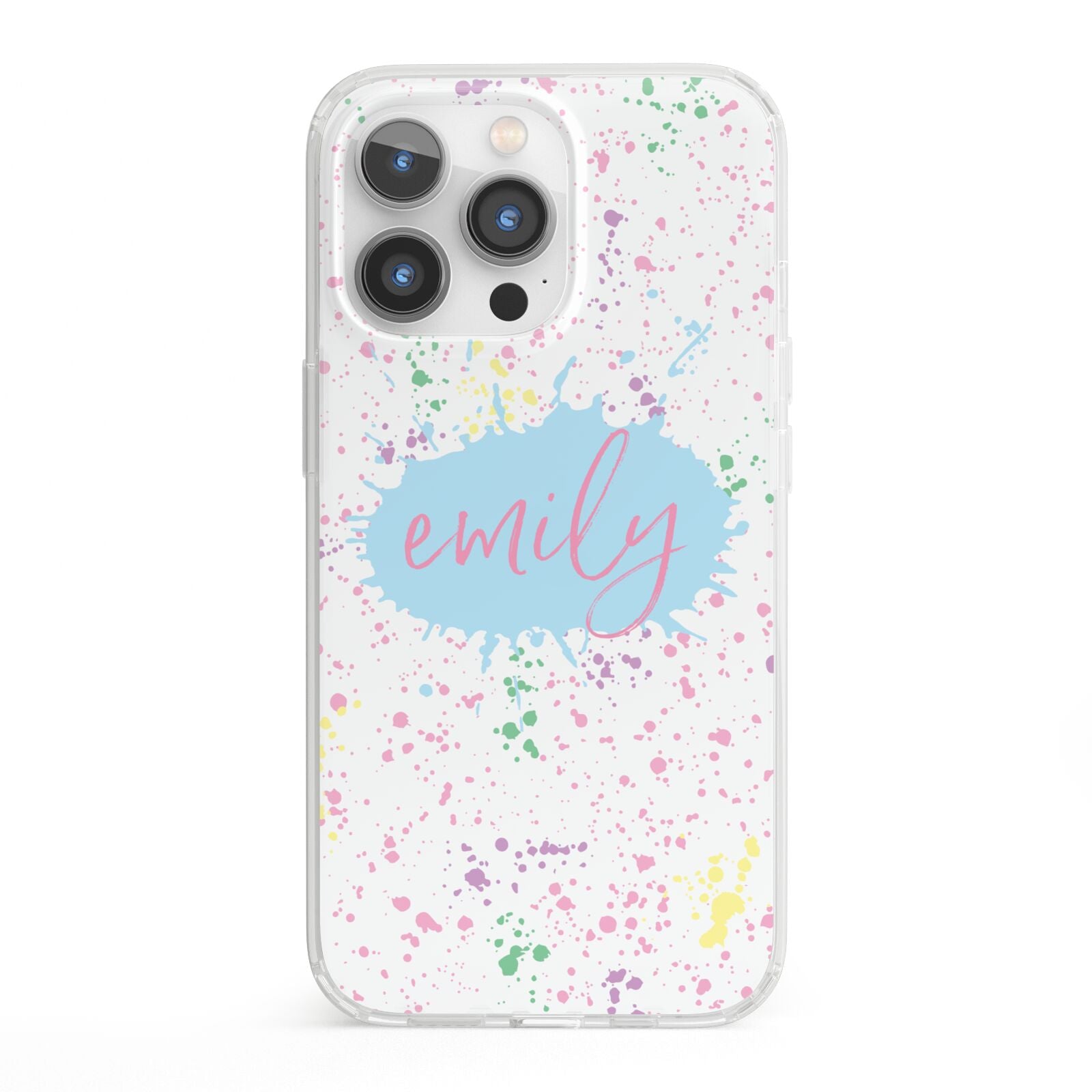 Personalised Ink Splatter Mulitcoloured iPhone 13 Pro Clear Bumper Case