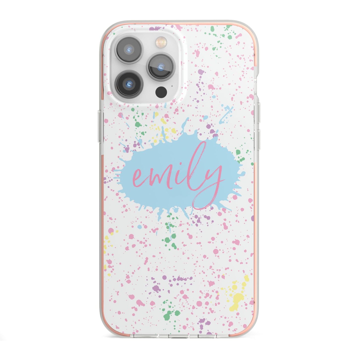 Personalised Ink Splatter Mulitcoloured iPhone 13 Pro Max TPU Impact Case with Pink Edges