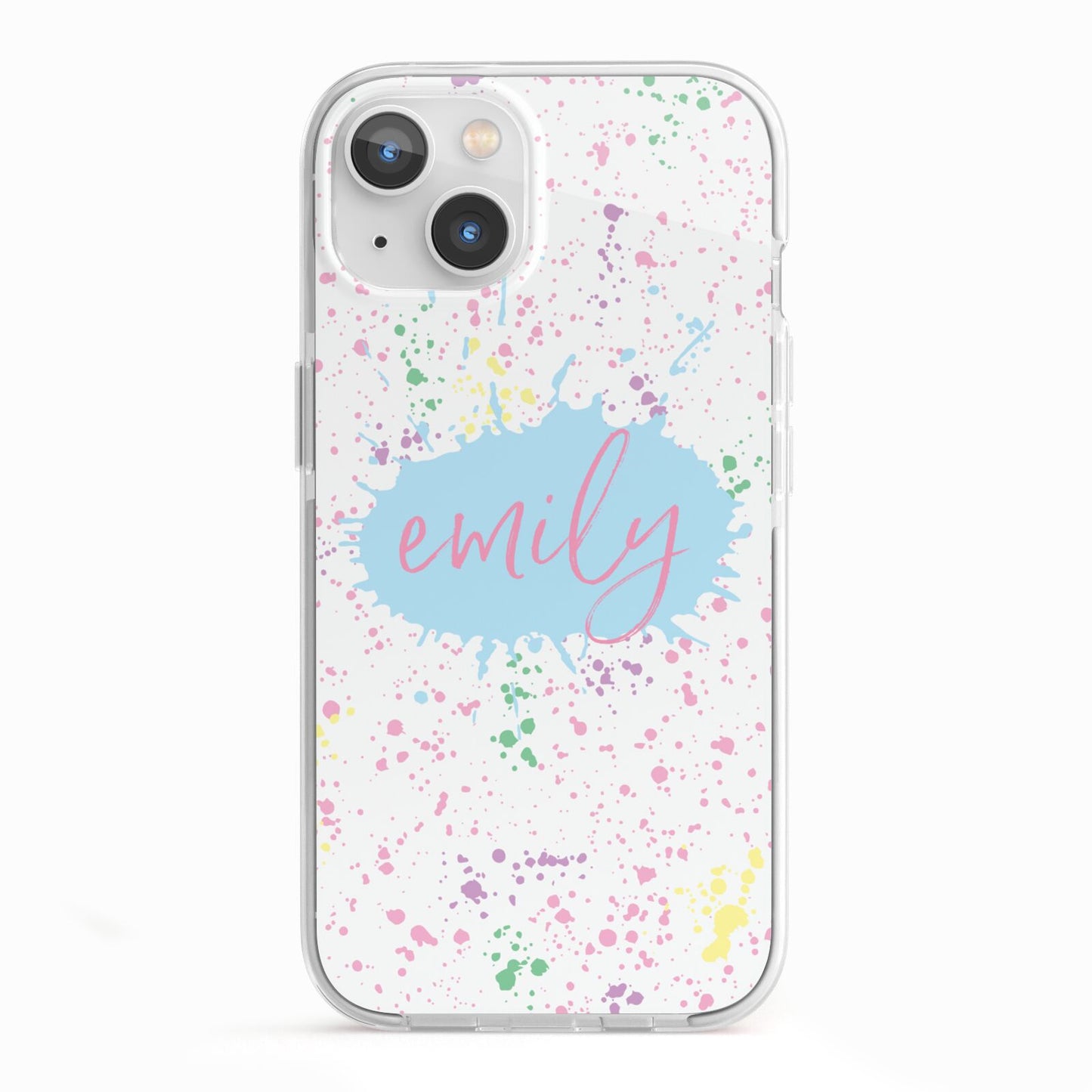 Personalised Ink Splatter Mulitcoloured iPhone 13 TPU Impact Case with White Edges