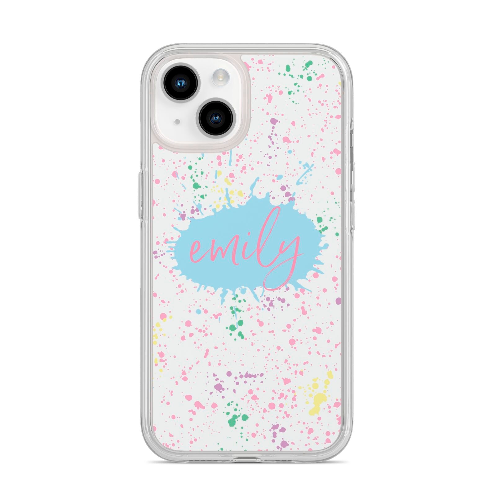 Personalised Ink Splatter Mulitcoloured iPhone 14 Clear Tough Case Starlight