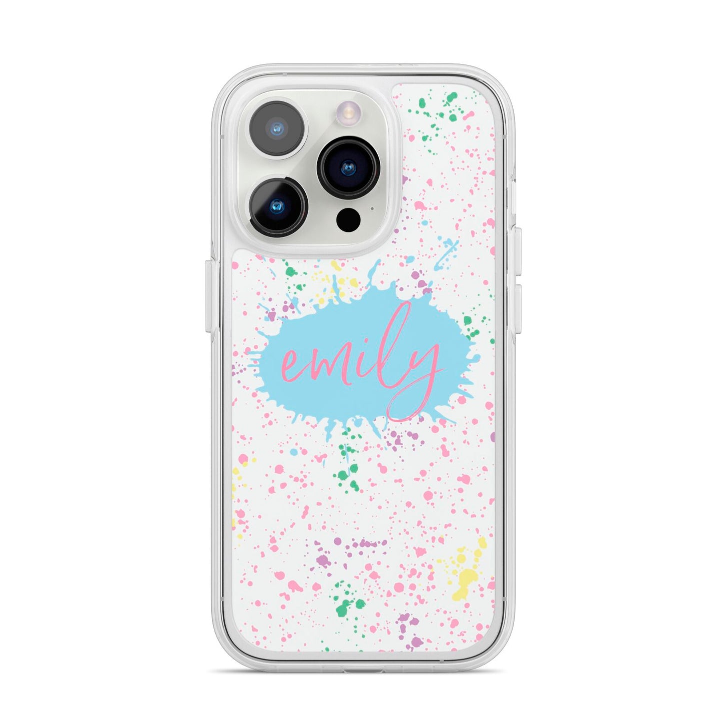 Personalised Ink Splatter Mulitcoloured iPhone 14 Pro Clear Tough Case Silver