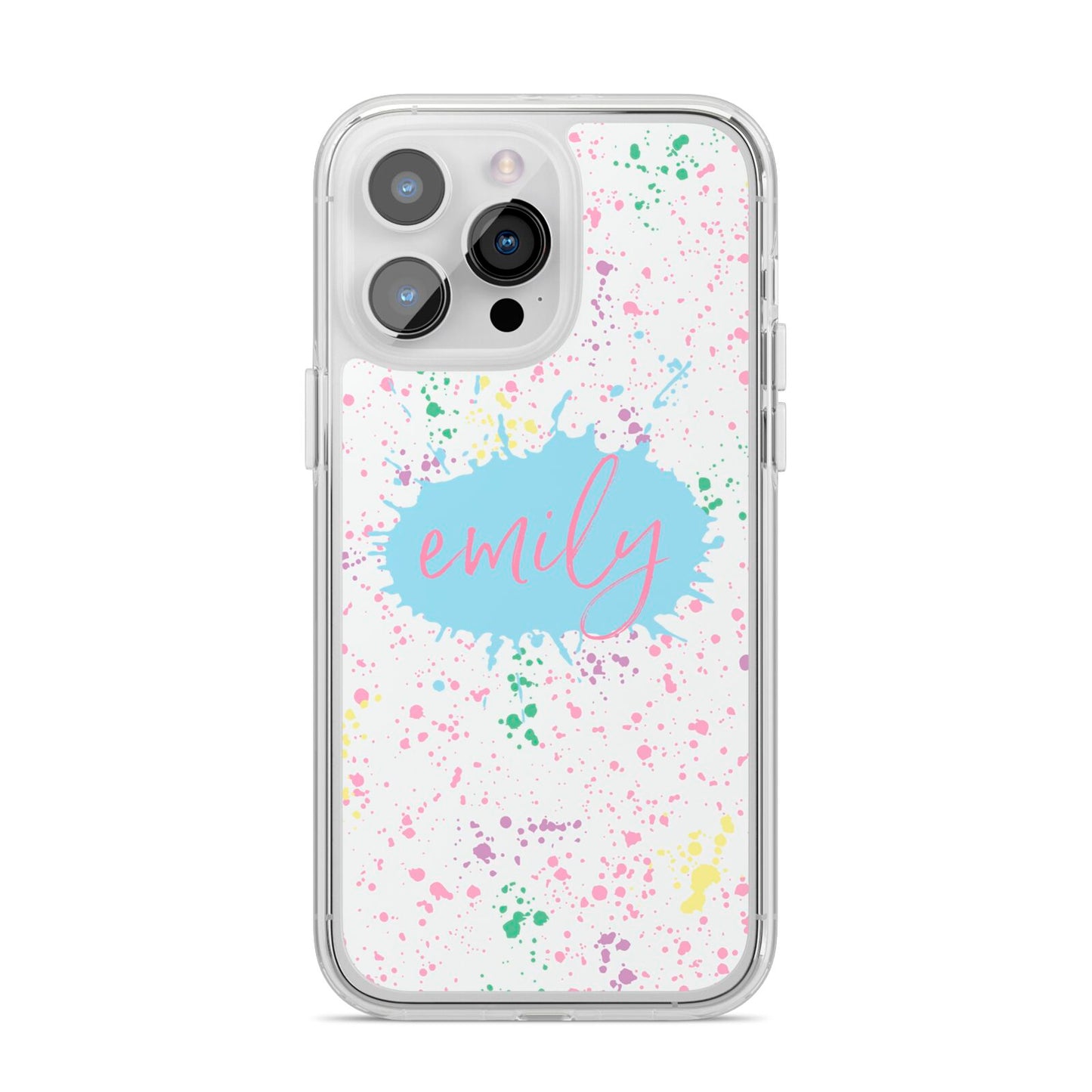 Personalised Ink Splatter Mulitcoloured iPhone 14 Pro Max Clear Tough Case Silver