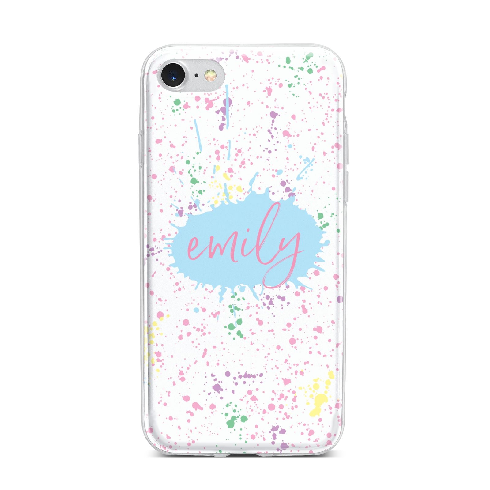 Personalised Ink Splatter Mulitcoloured iPhone 7 Bumper Case on Silver iPhone