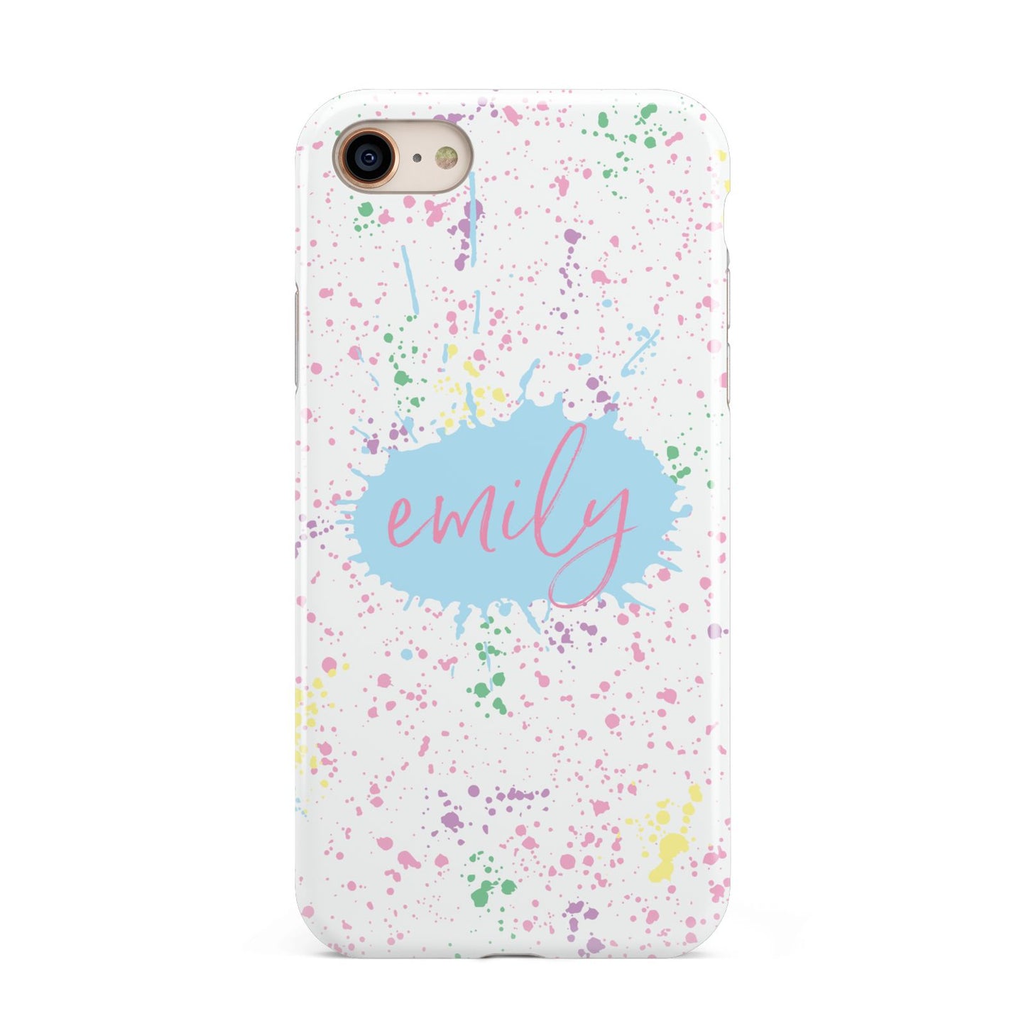 Personalised Ink Splatter Mulitcoloured iPhone 8 3D Tough Case on Gold Phone