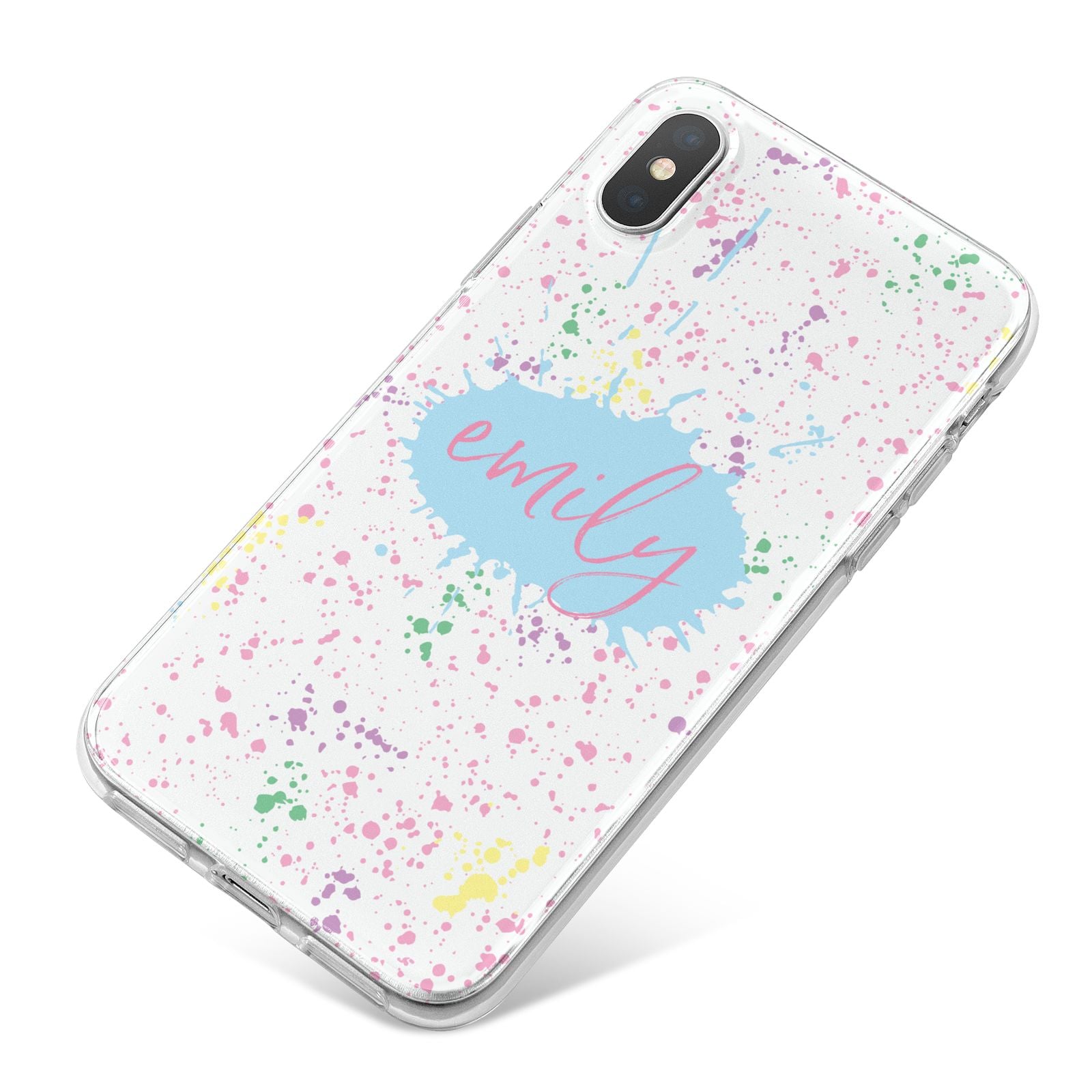 Personalised Ink Splatter Mulitcoloured iPhone X Bumper Case on Silver iPhone