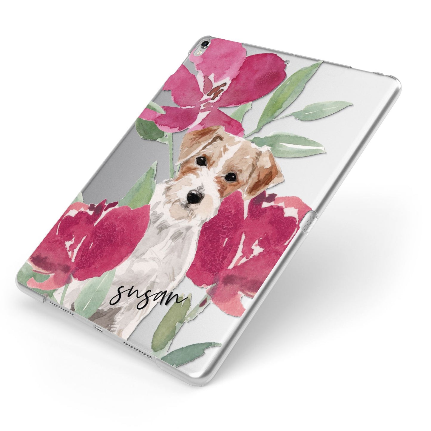 Personalised Jack Russel Apple iPad Case on Silver iPad Side View