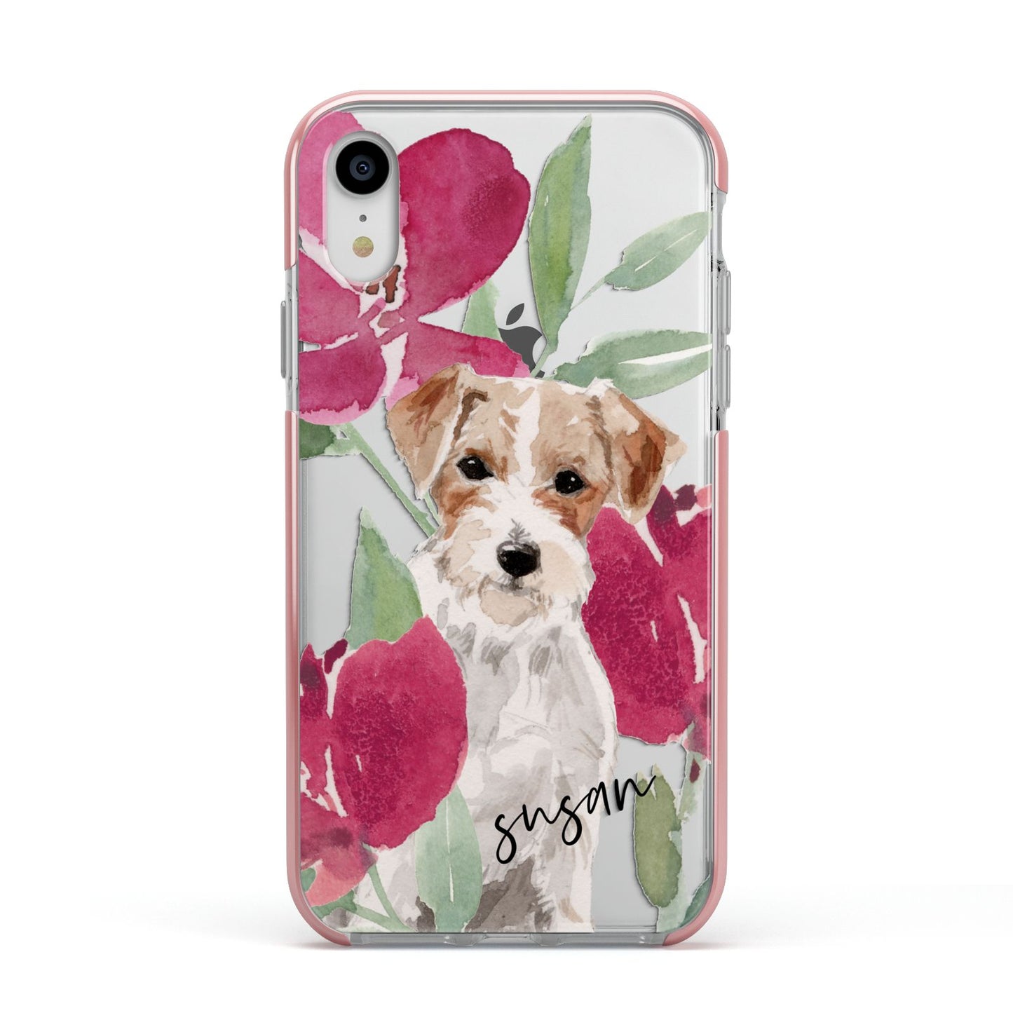 Personalised Jack Russel Apple iPhone XR Impact Case Pink Edge on Silver Phone