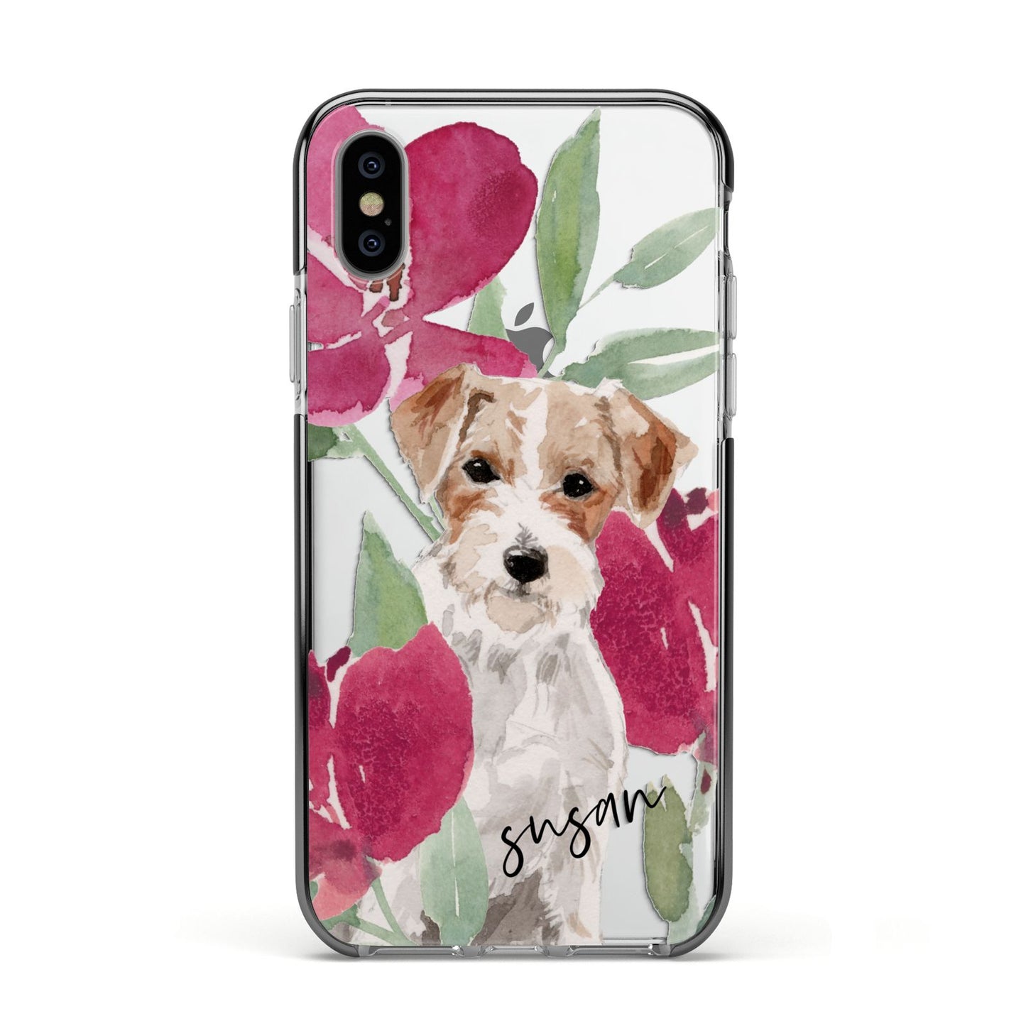 Personalised Jack Russel Apple iPhone Xs Impact Case Black Edge on Silver Phone