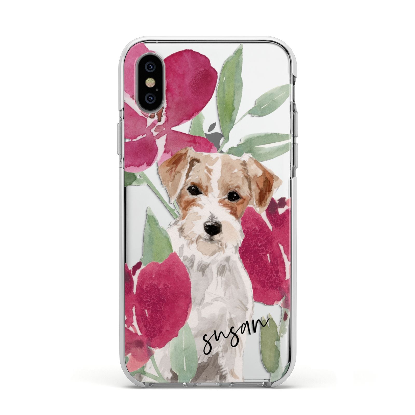 Personalised Jack Russel Apple iPhone Xs Impact Case White Edge on Silver Phone