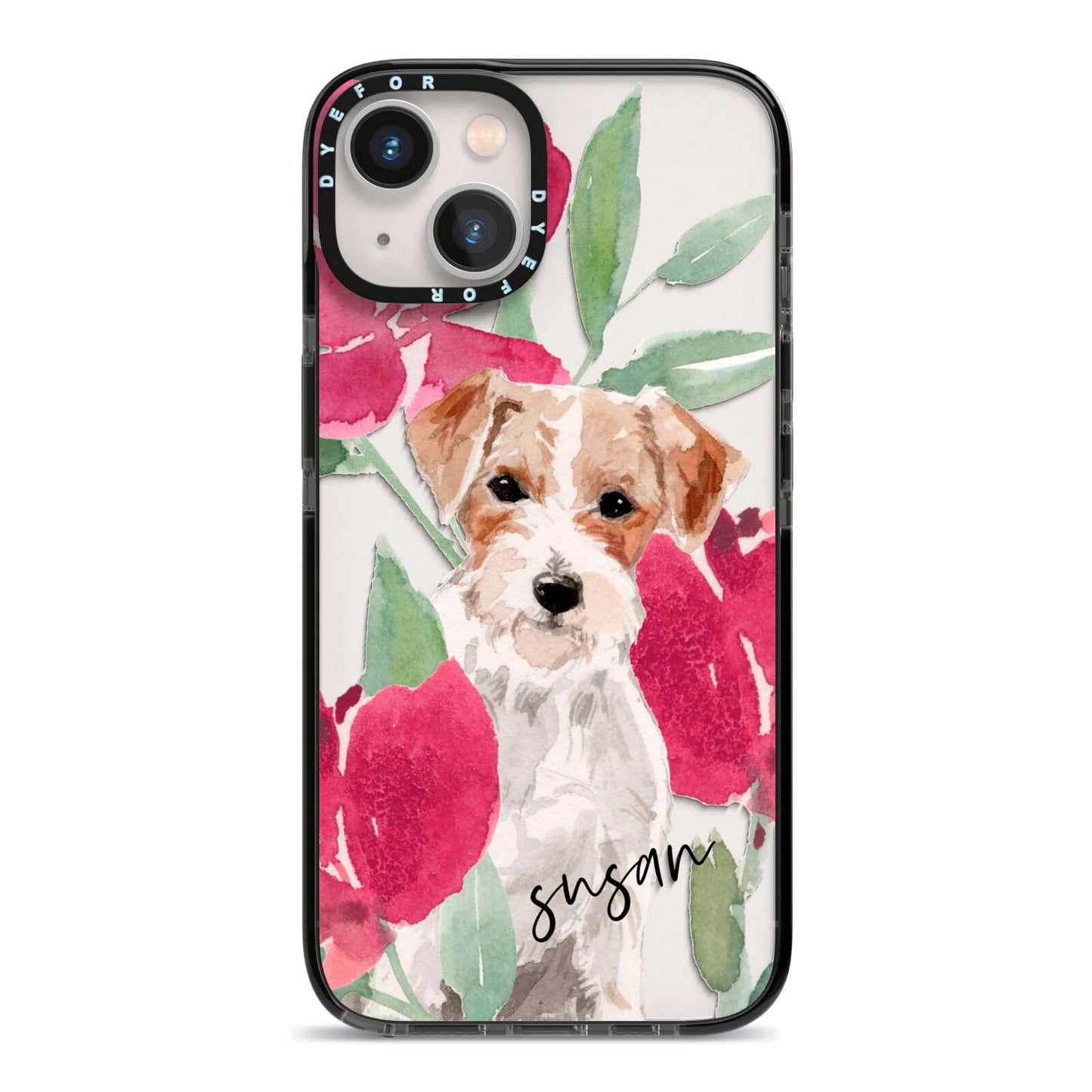 Personalised Jack Russel iPhone 13 Black Impact Case on Silver phone