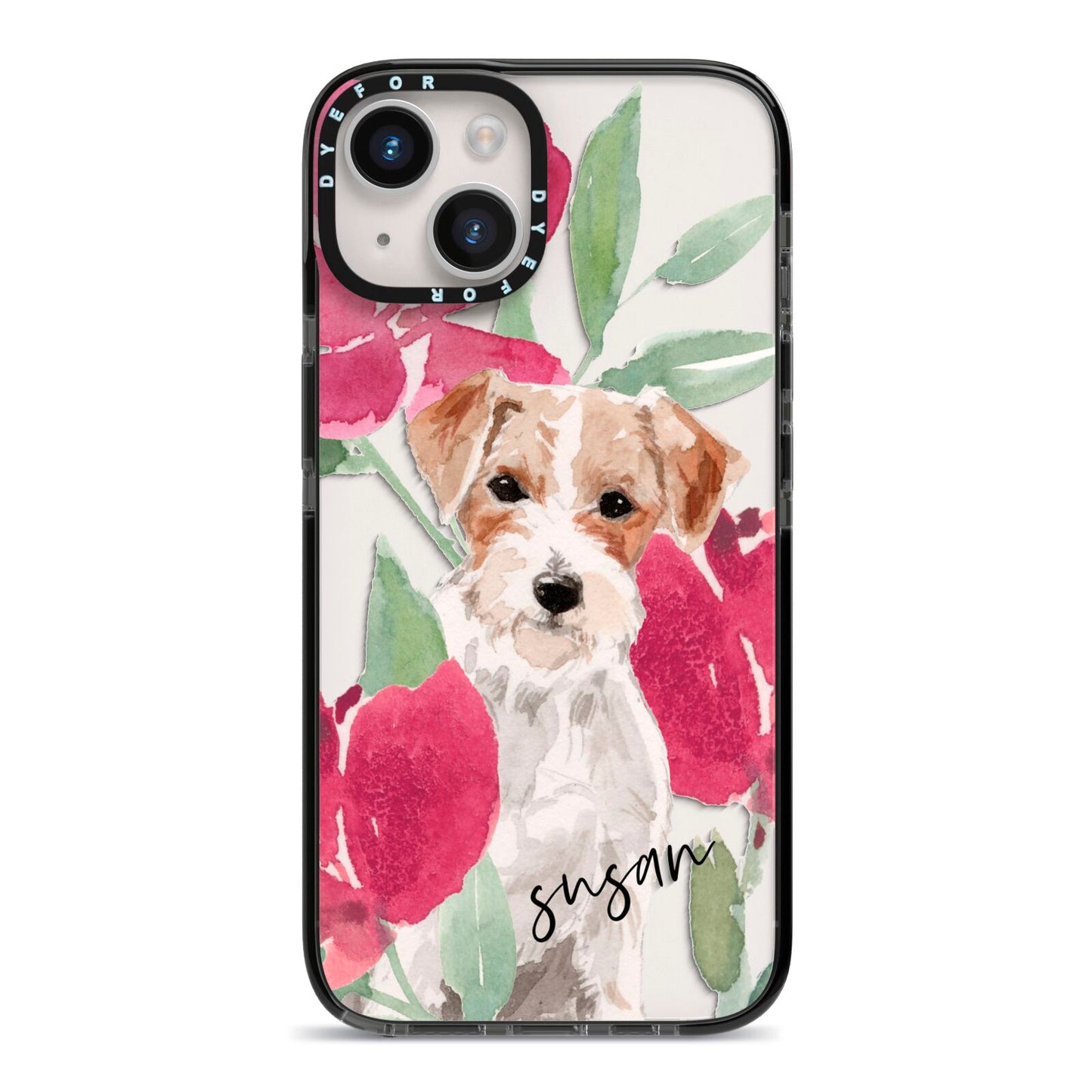 Personalised Jack Russel iPhone 14 Black Impact Case on Silver phone