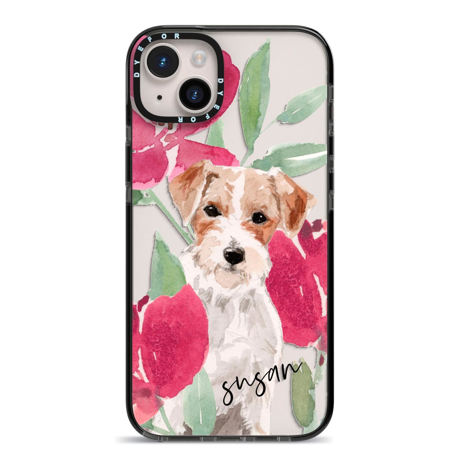 Personalised Jack Russel iPhone 14 Plus Black Impact Case on Silver phone